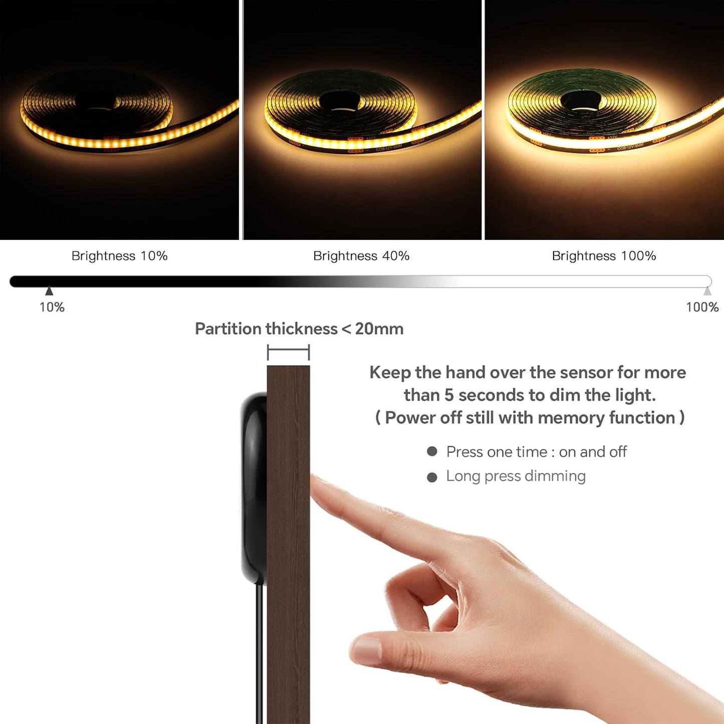 AIMENGTE 12V COB LED Cabinet Lights Black Strip, 6 x 6.6ft Touch Dimmable 3000K Warm White Lighting for Parallel Wood