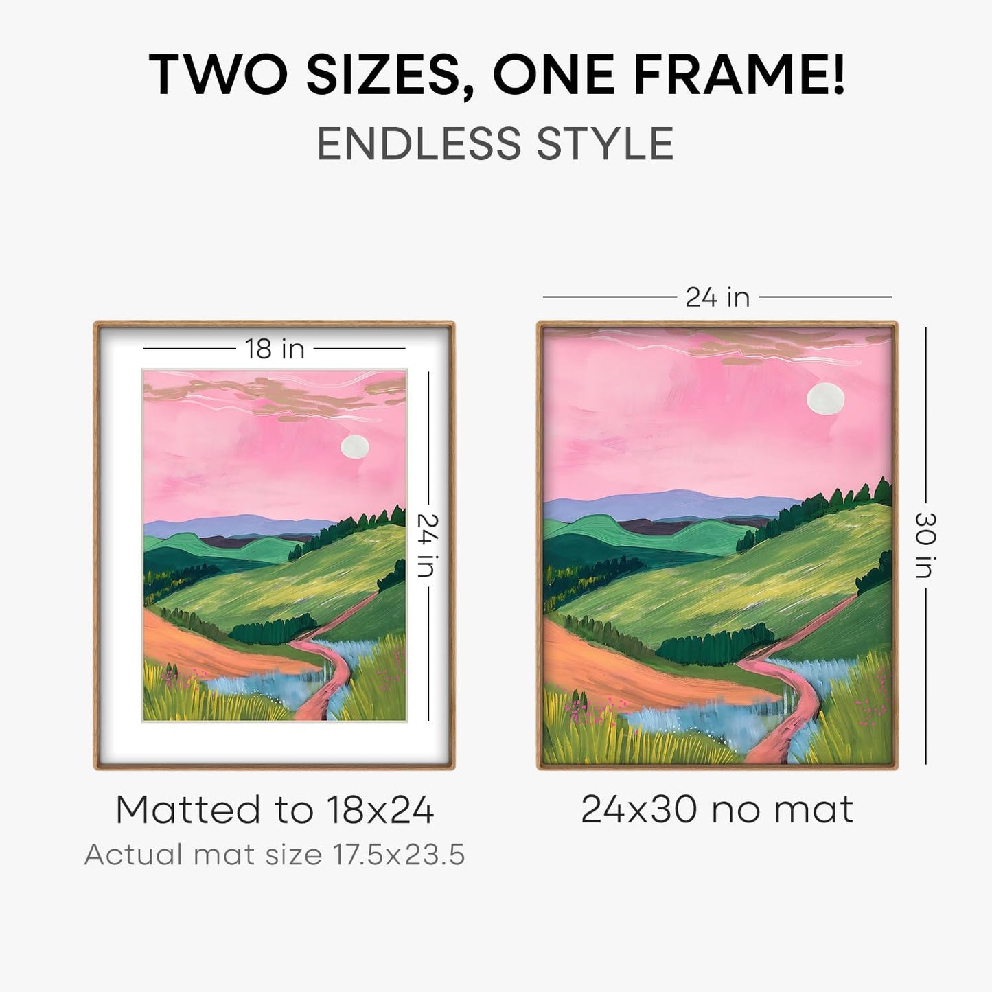 24x30 Mortise&Tenon Natural Oak Picture Frame, 18x24 Mat, Glass | High End Solid Oak Wood, Tempered Glass, Acid-Free