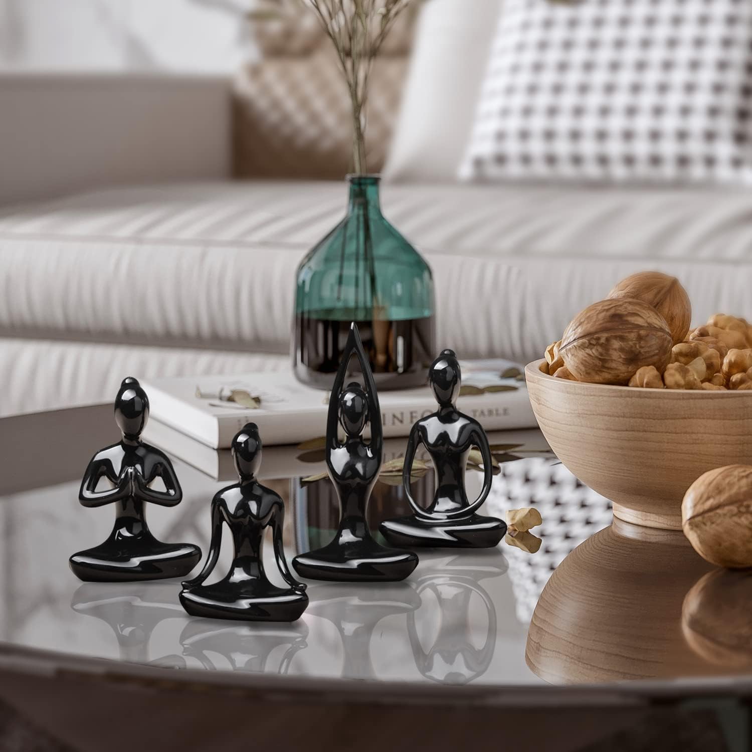Lot of 4 Meditation Yoga Pose Statue Figurine Ceramic Yoga Figure Set Decor / Black