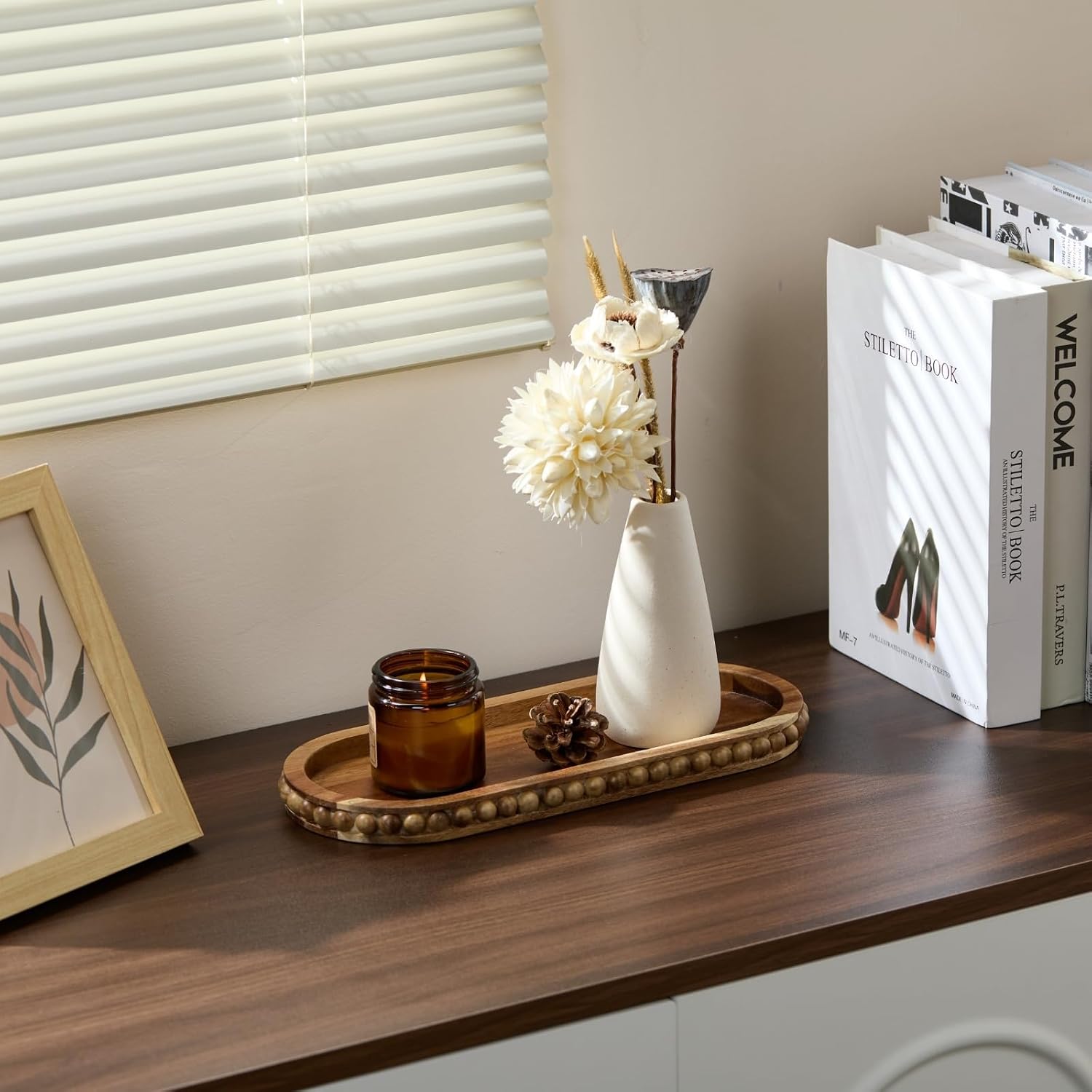 Beaded Edge Farmhouse Tray / Acacia Wood