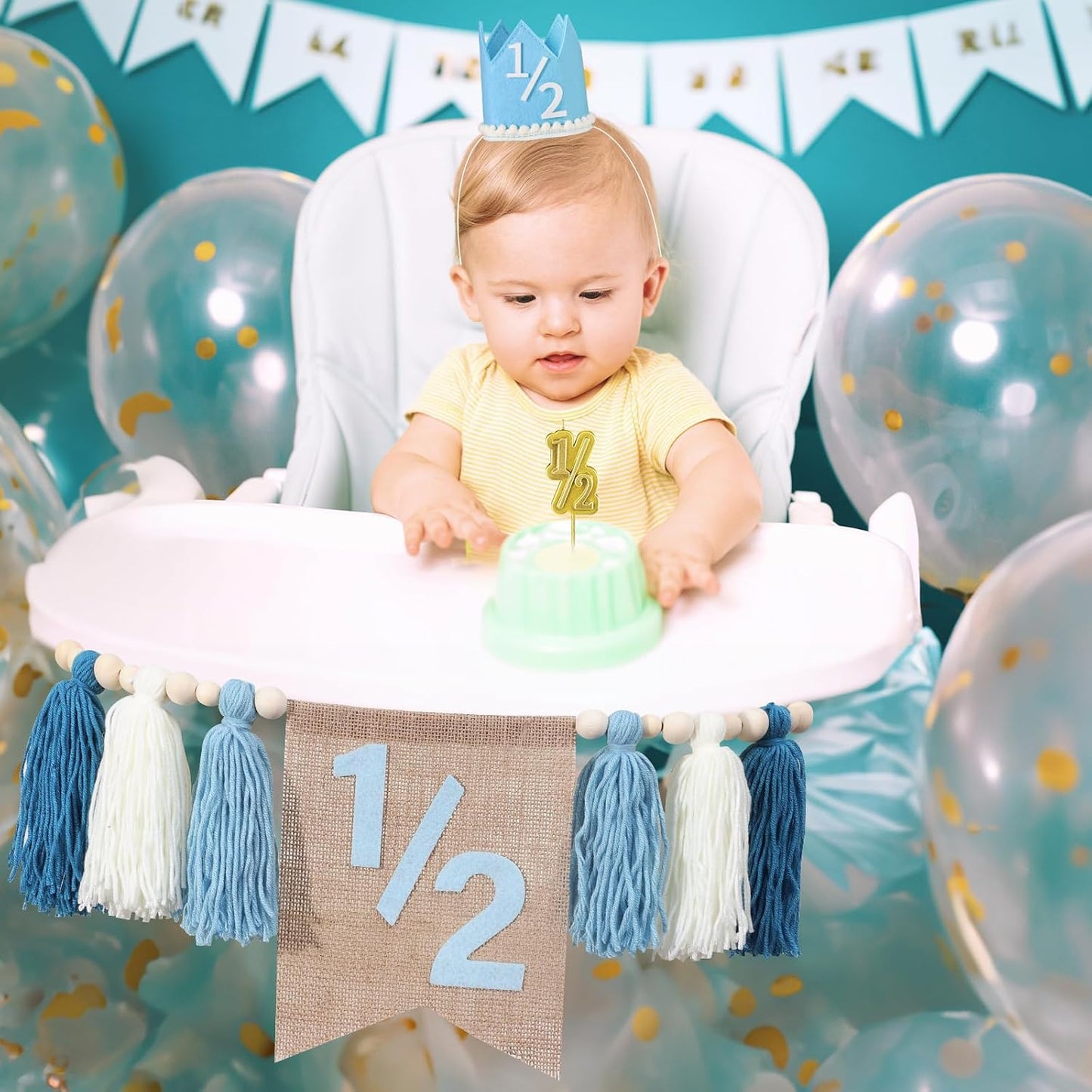 6 Month Girl Tassel Wood Bead Highchair Garland Blue / Blue, Beige
