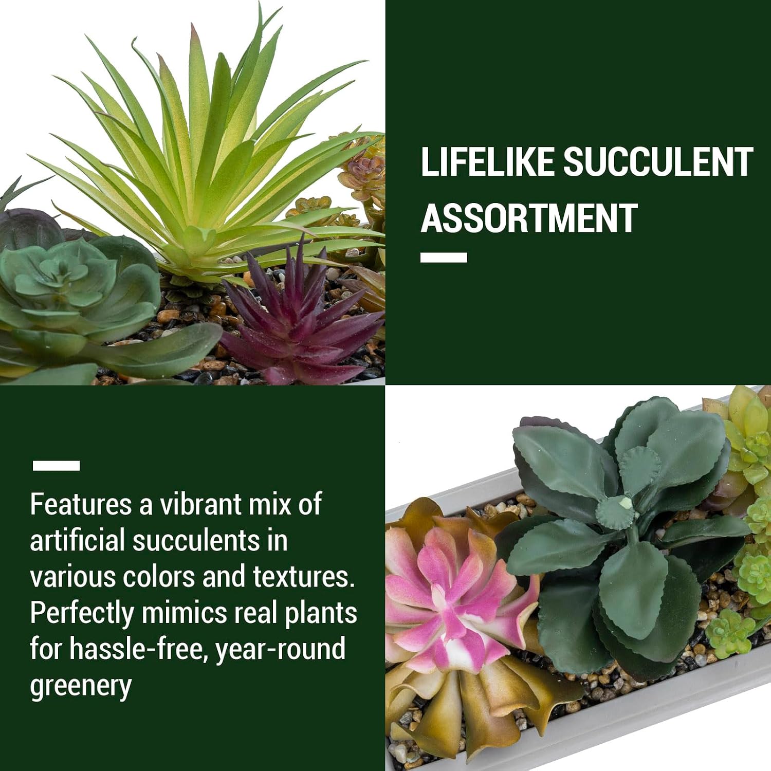 Mixed Color Assorted Artificial Succulent Plant Arrangement in Modern Planter / Gray Clay / 15 Inch