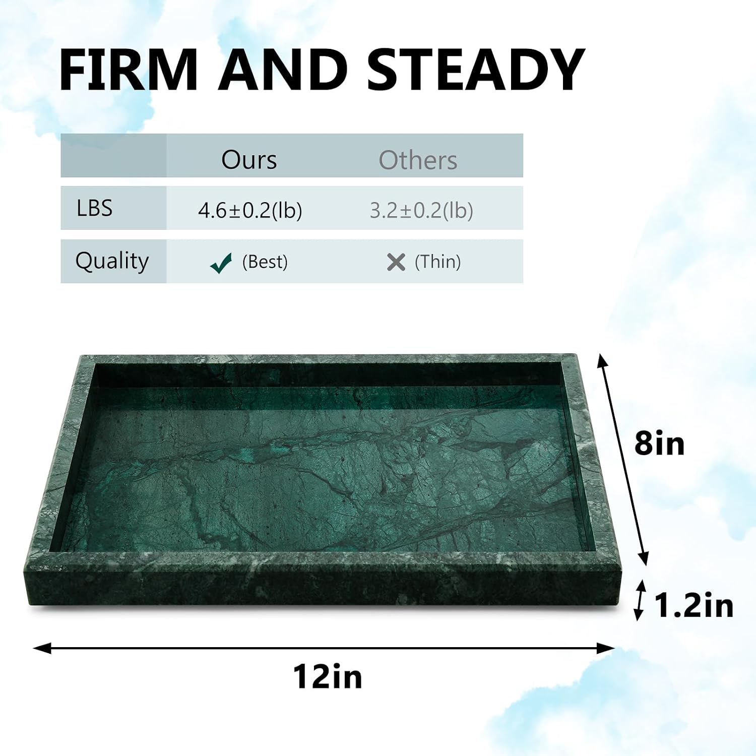 Real Natural Marble Tray / Green / 12 x 8 x 1.2