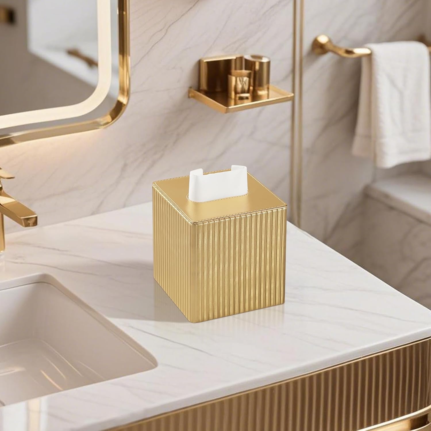 Cube Tissue Box Holder / Gold / Square