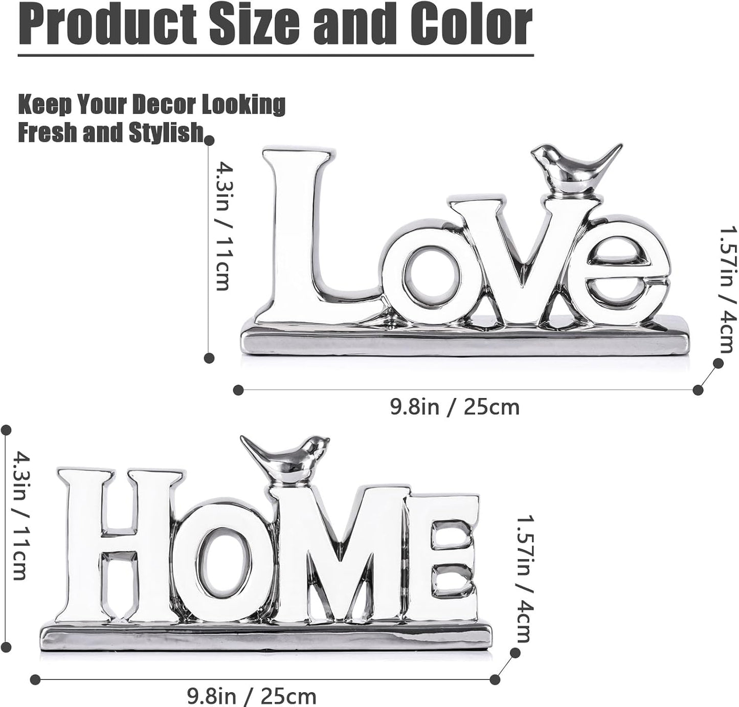 Love Sign Decoration / White+silver / Set of 2