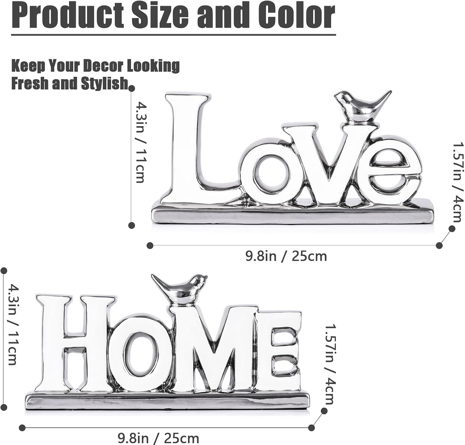 Love Sign Decoration / White+silver / Set of 2