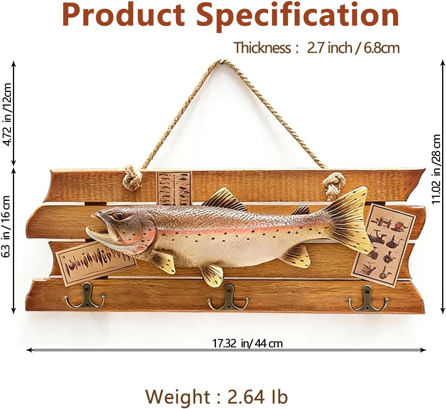 3 Hooks / Mounted Fish Decorative Key Holder and Coat Rack