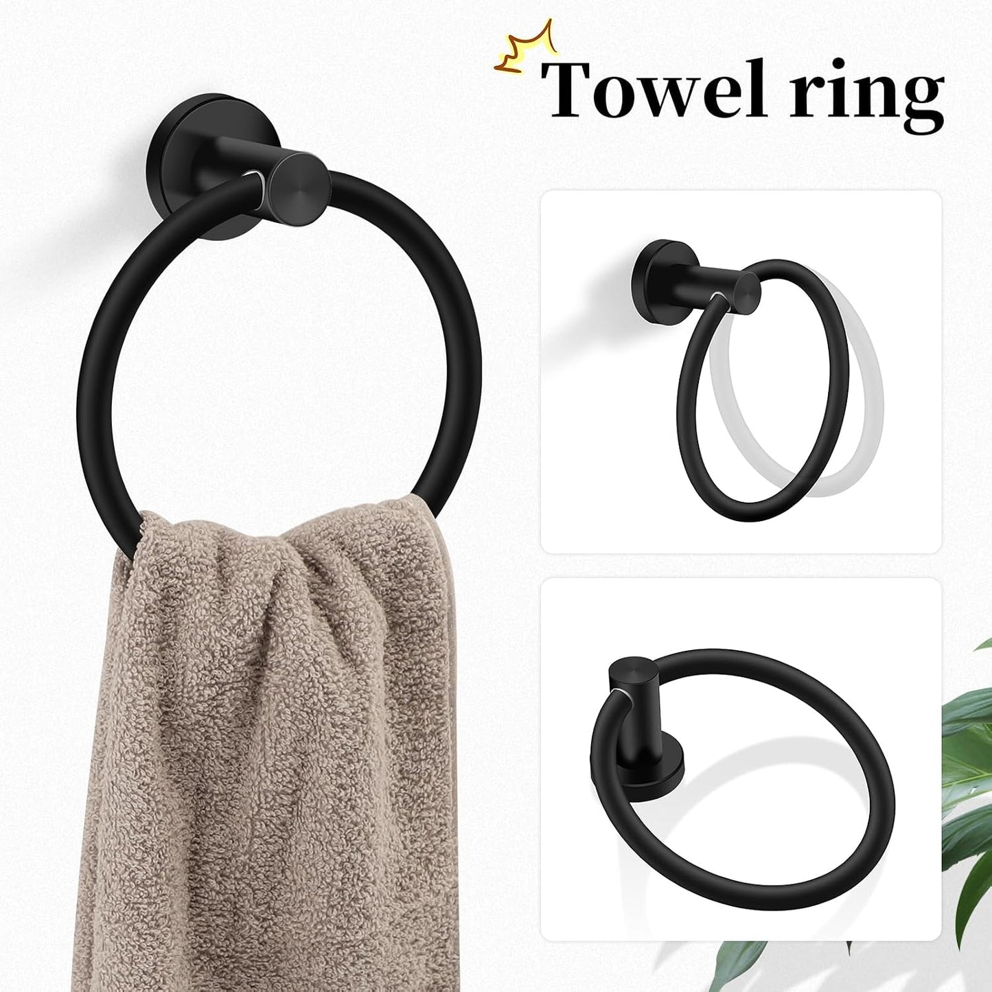 Matte Black Bathroom Hardware Set, Modern 24-Inch Towel Bar Set Wall Mounted, Towel Rack Set Black,Stainless Steel