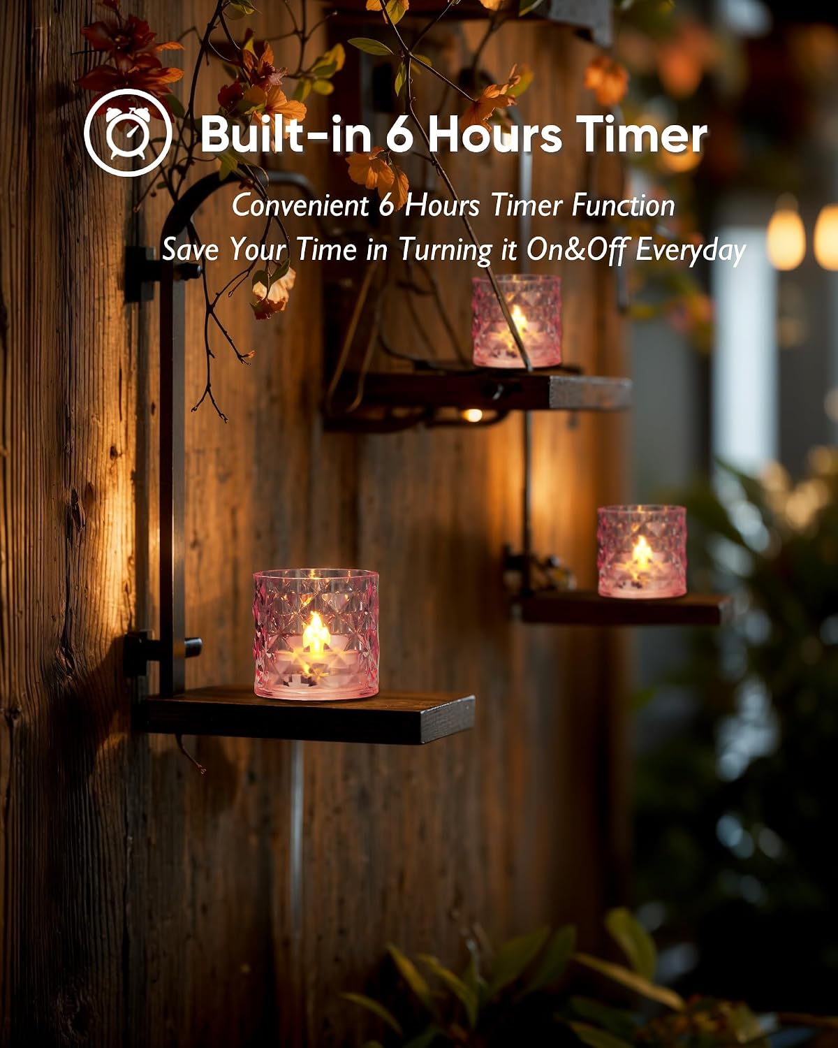 Homemory 2" Pink Acrylic Flameless LED Votive Candles, 6 H Timer, 12 Pack | 6h auto timer, flicker Warm White glow