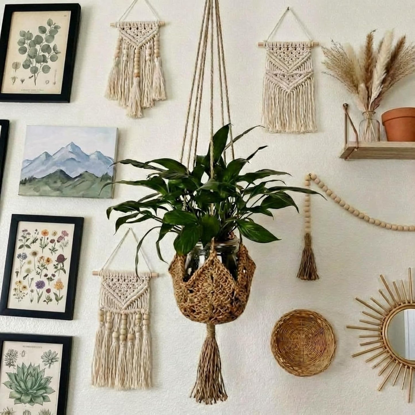 Boho Macrame Plant Hanger / Brown / Classic / Set of 2
