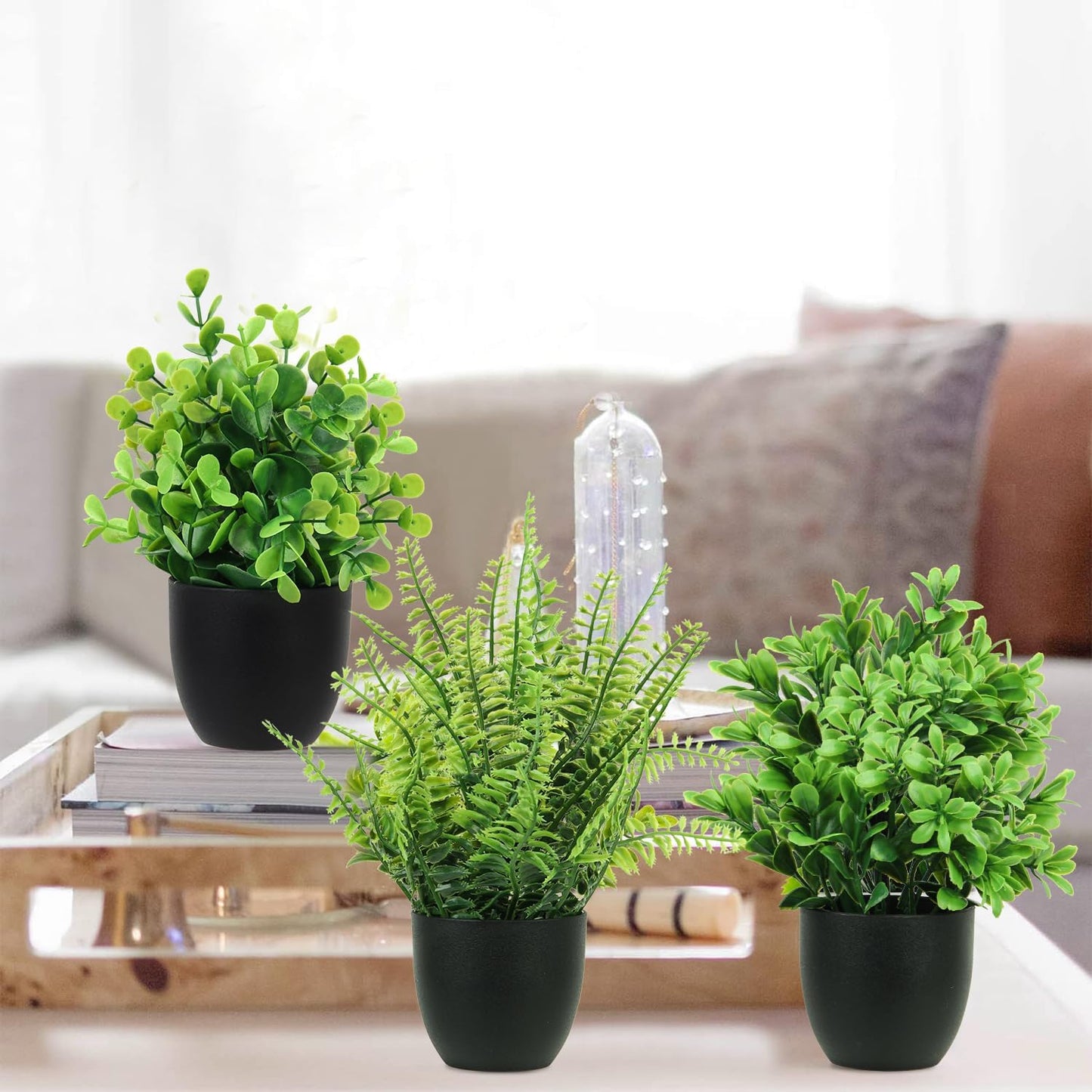 Artificial Plants Mini Fake Potted Plants / Flower Plant with Black Pot / Set of 12