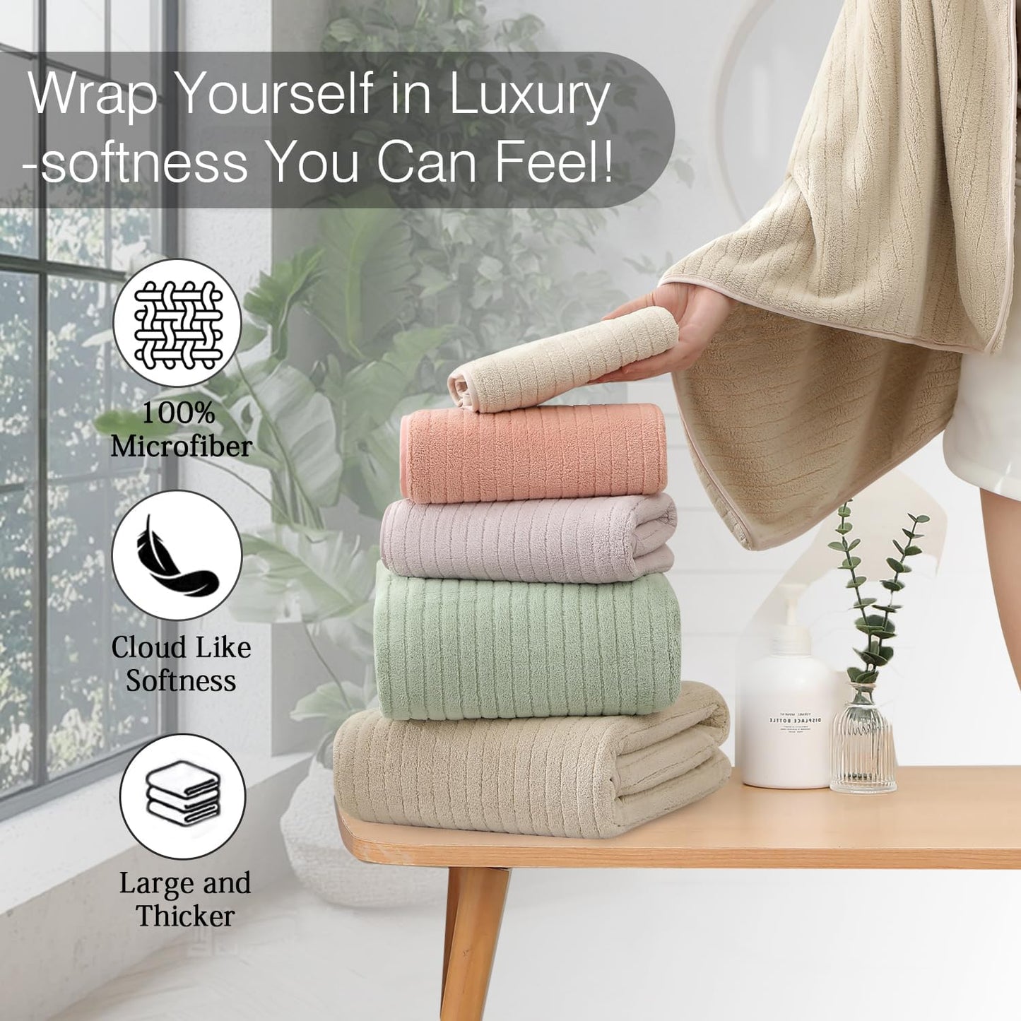 18 Piece Family Bath Towel Set Include 6 Bath Towels,6 Hand Towels and 6 Washcloths Soft Bathroom Towel with Hanging
