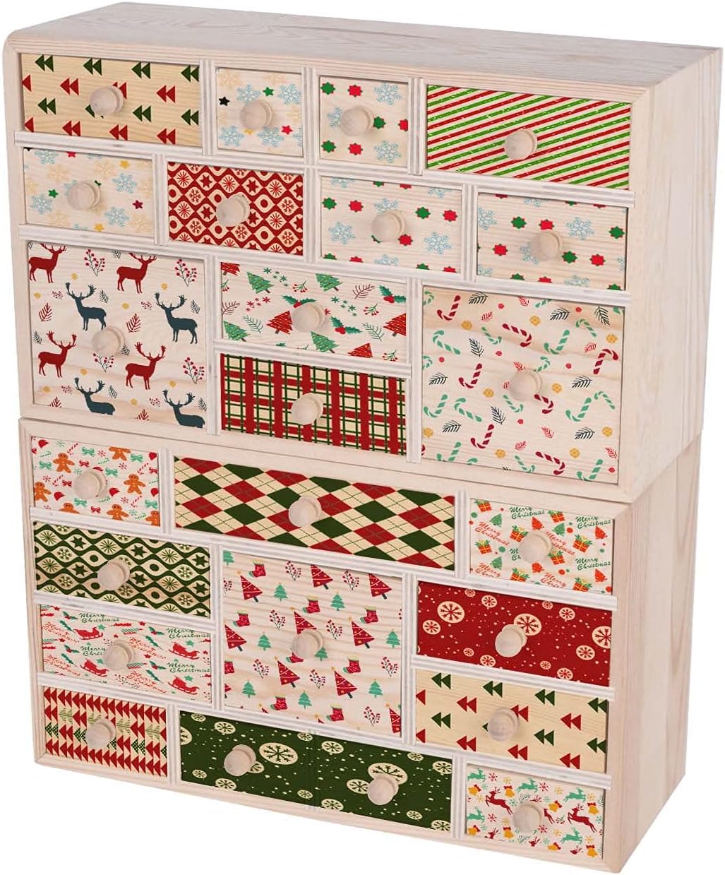 Vencer Set of 2 Wooden Countdown to Christmas Advent Calendar,Craft Storage Organizer with 24 Drawers,DIY Unfinished