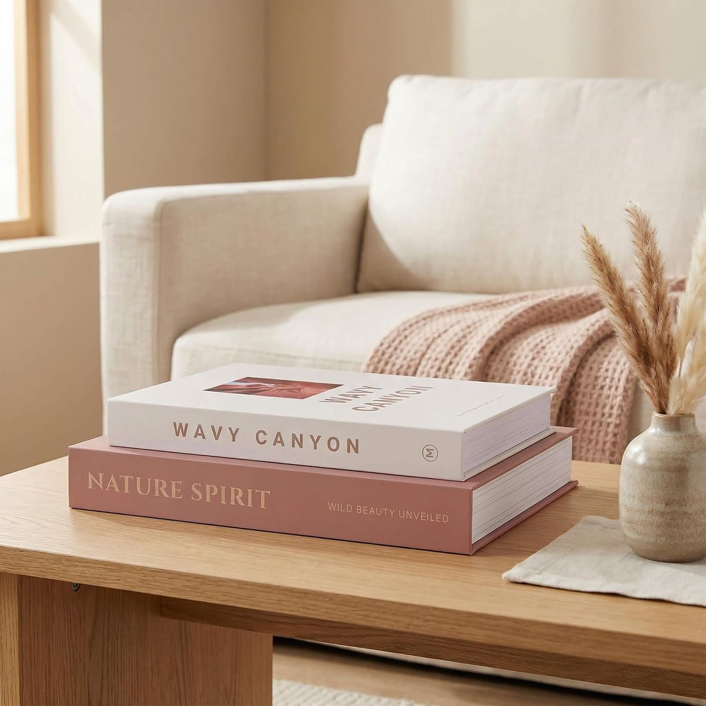 Elegant Decorative Book Boxes / Red-brown & Cream / Set of 2