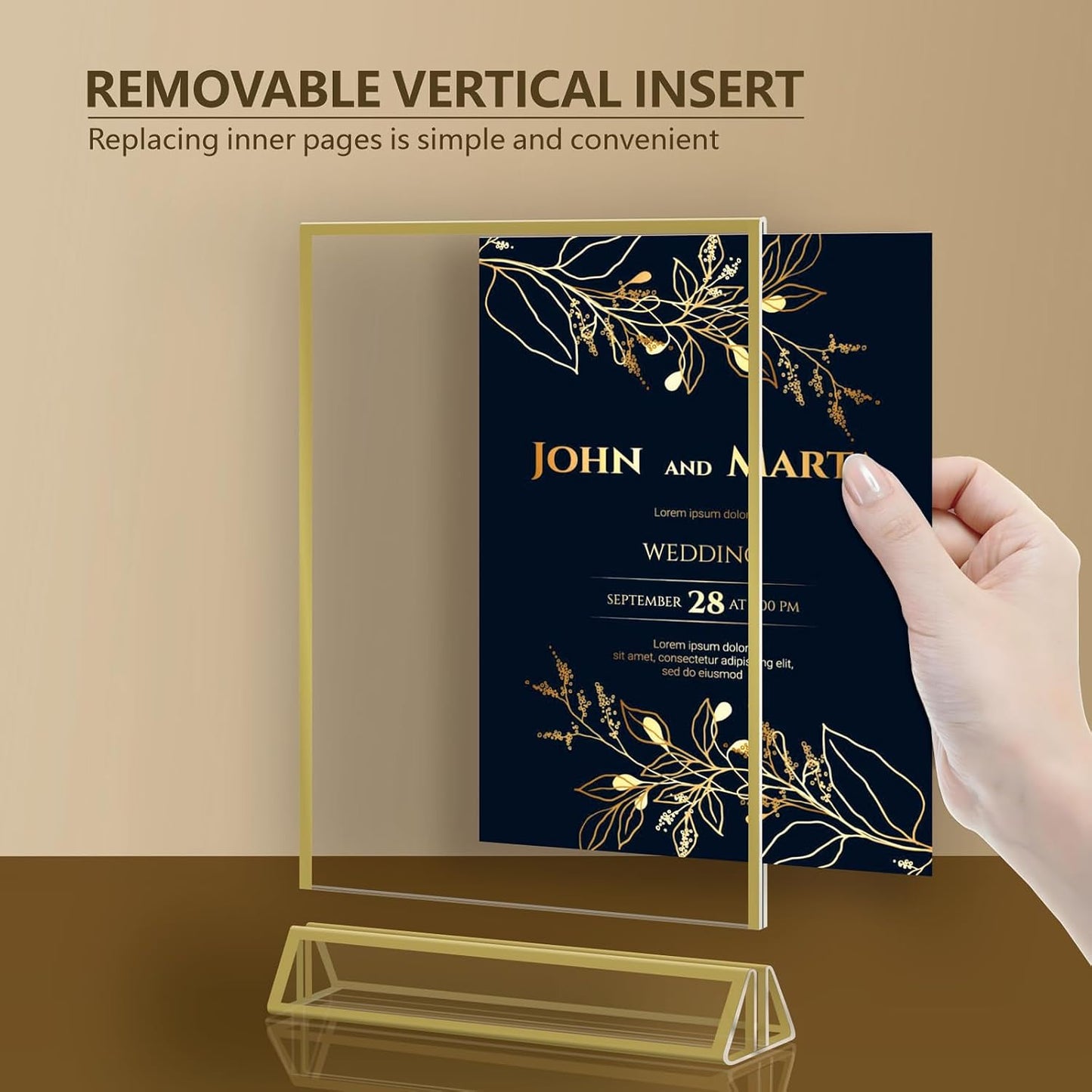 Acrylic Sign Holder / 4 x 6 / Vertical Inch / Gold / Set of 8