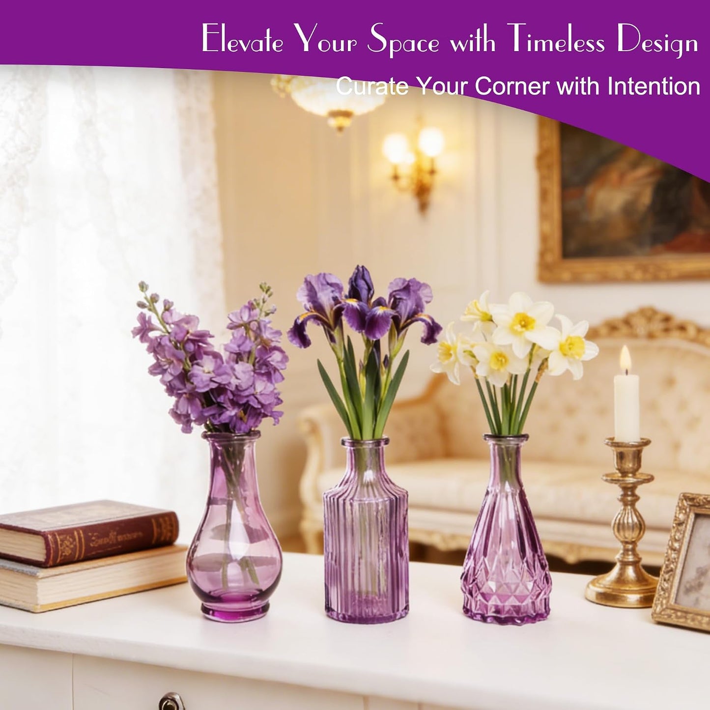 Glass Vase / Petal Petite Middle Glass Bud Vase / Purple / Set of 12