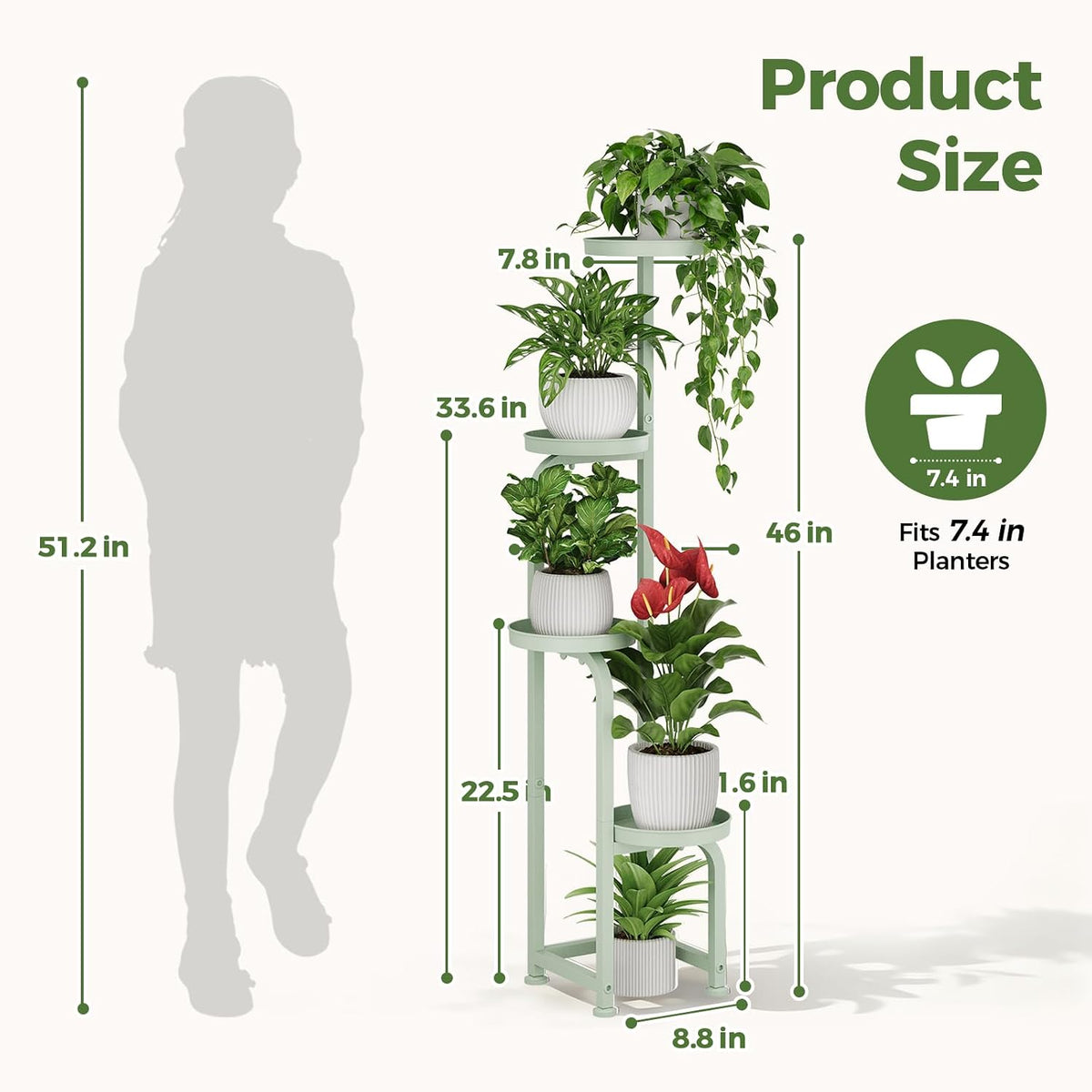 Bamworld Corner Plant Stand Indoor Outdoor Tall Metal Flower Pot Stands | 4 Tier Mint Green Heavy Duty Plant Shelf for