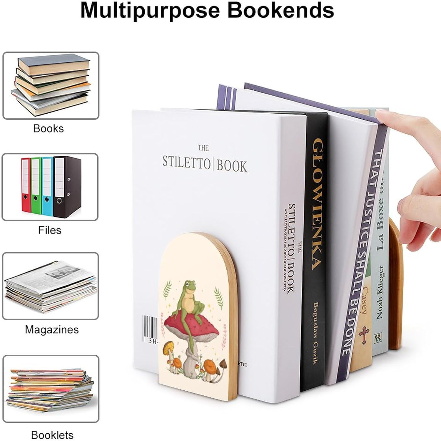 Mushrooms Print Small Non-Slip Book Stoppers Wood