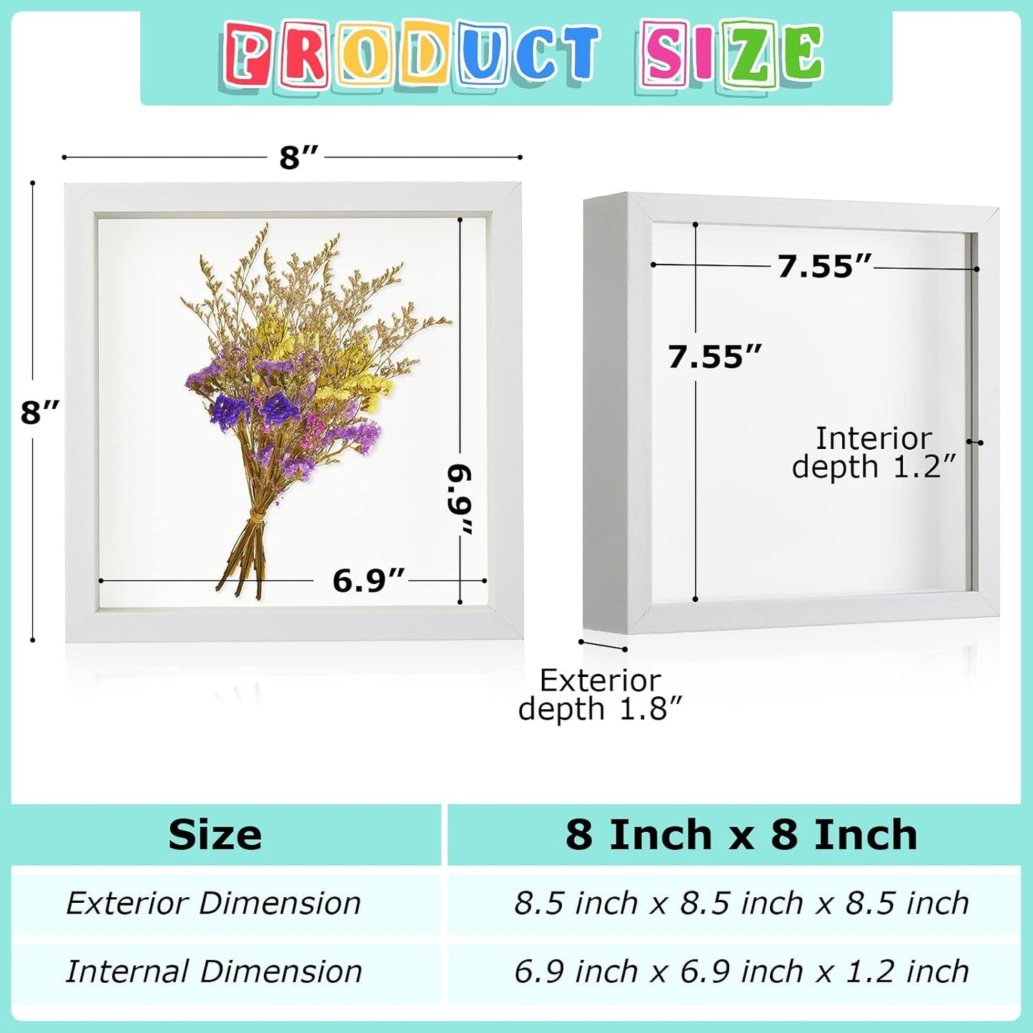 6 Pieces Shadow Box Picture Frame, White, 8 X 8 Inch | Deep Display Case for Graduation Medals Wedding Crafts Pins