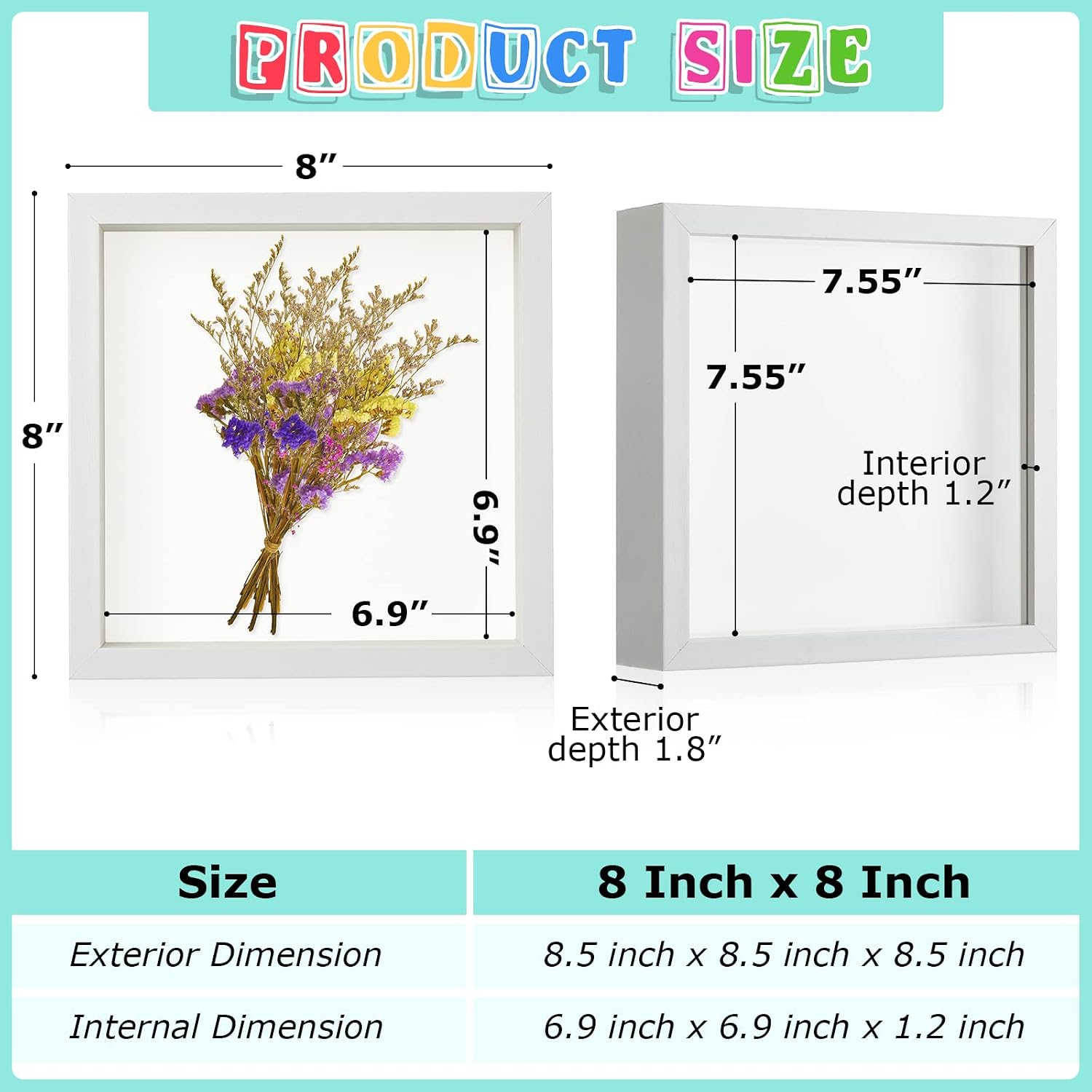 6 Pieces Shadow Box Picture Frame, White, 8 X 8 Inch | Deep Display Case for Graduation Medals Wedding Crafts Pins