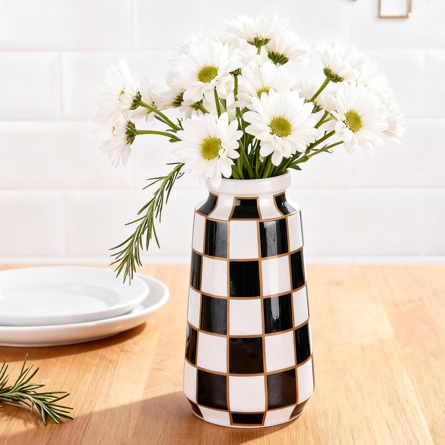 White Ceramic Vase / Black