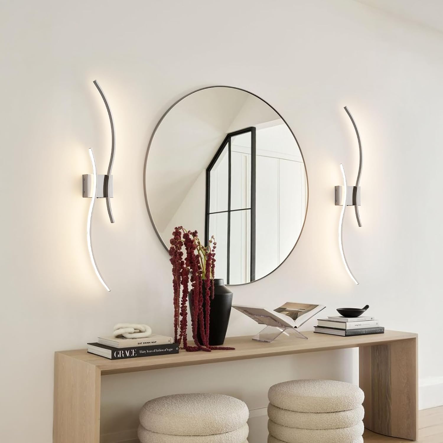 KARTOOSH Battery Operated Wall Sconce Set of Two with Remote Control | Wireless Wall Sconces with Stepless 3CCT &