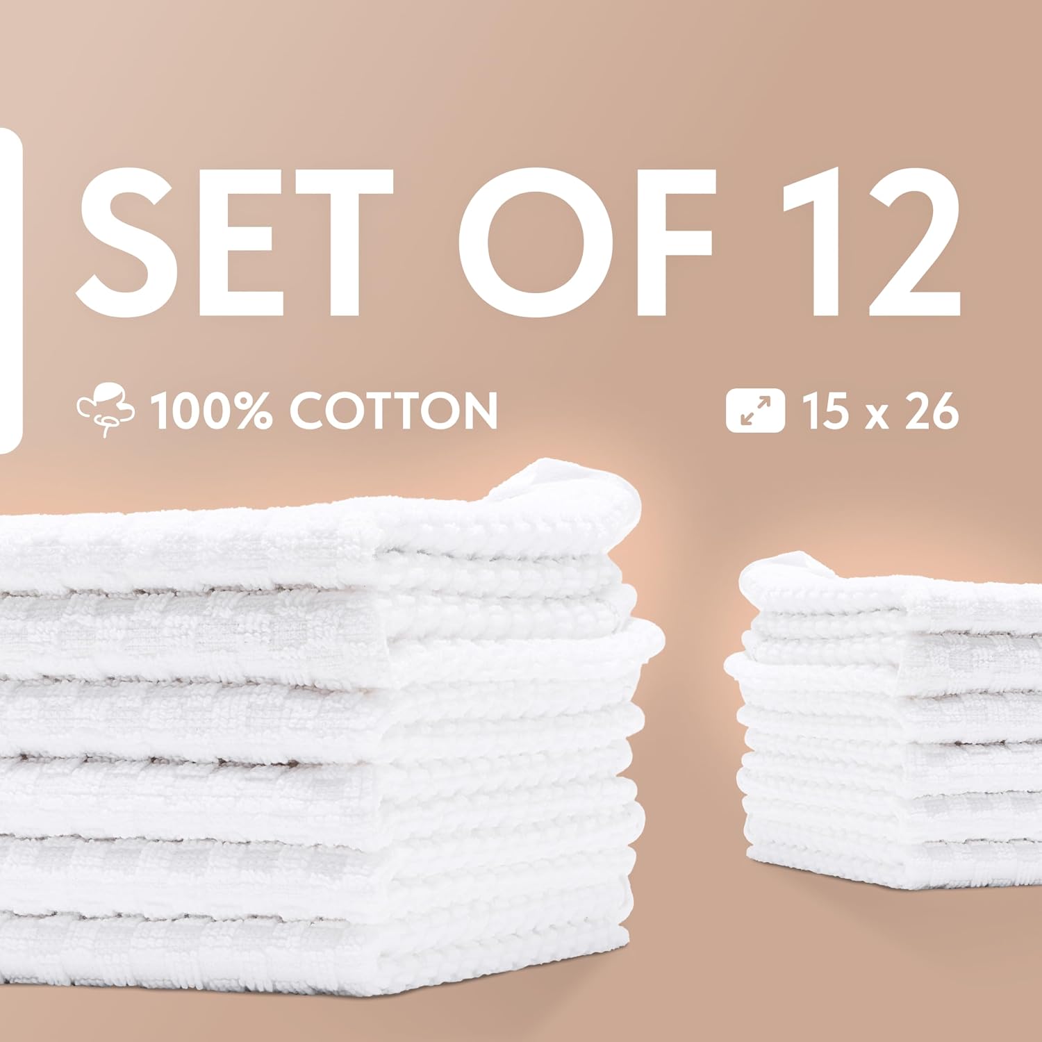 Super Absorbent Kitchen Towels 12 Pack - Premium 100% Cotton Kitchen Towels, 450GSM Thick Machine Washable White Dish