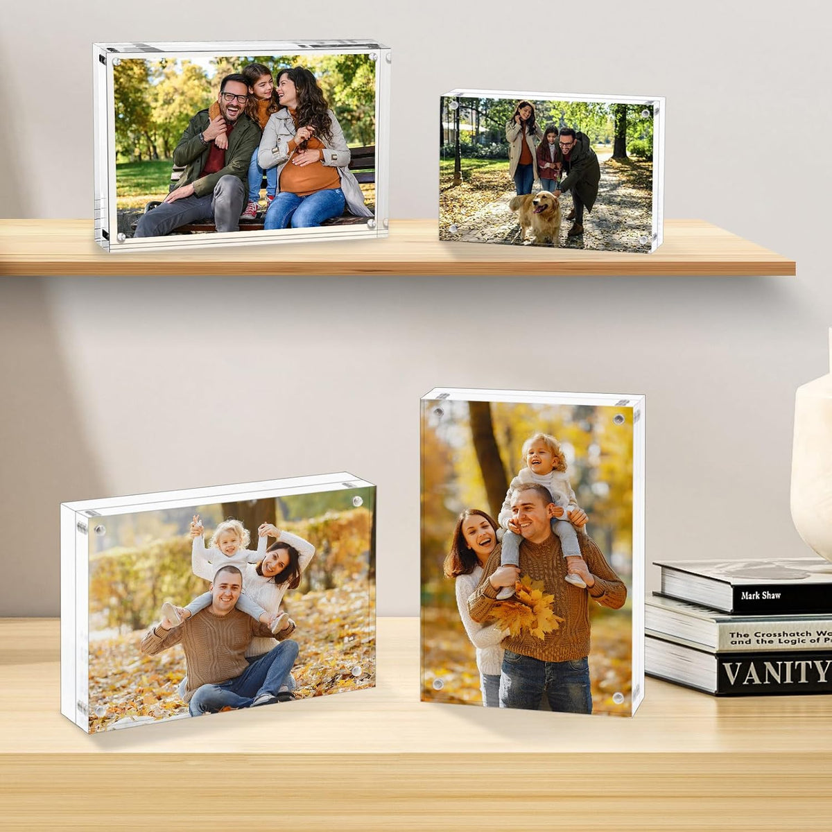 AMEITECH 4x6 Acrylic Picture Frame 5 Pack, Frameless Clear Photo Frames | Double Sided Floating Magnetic Frames, 20mm