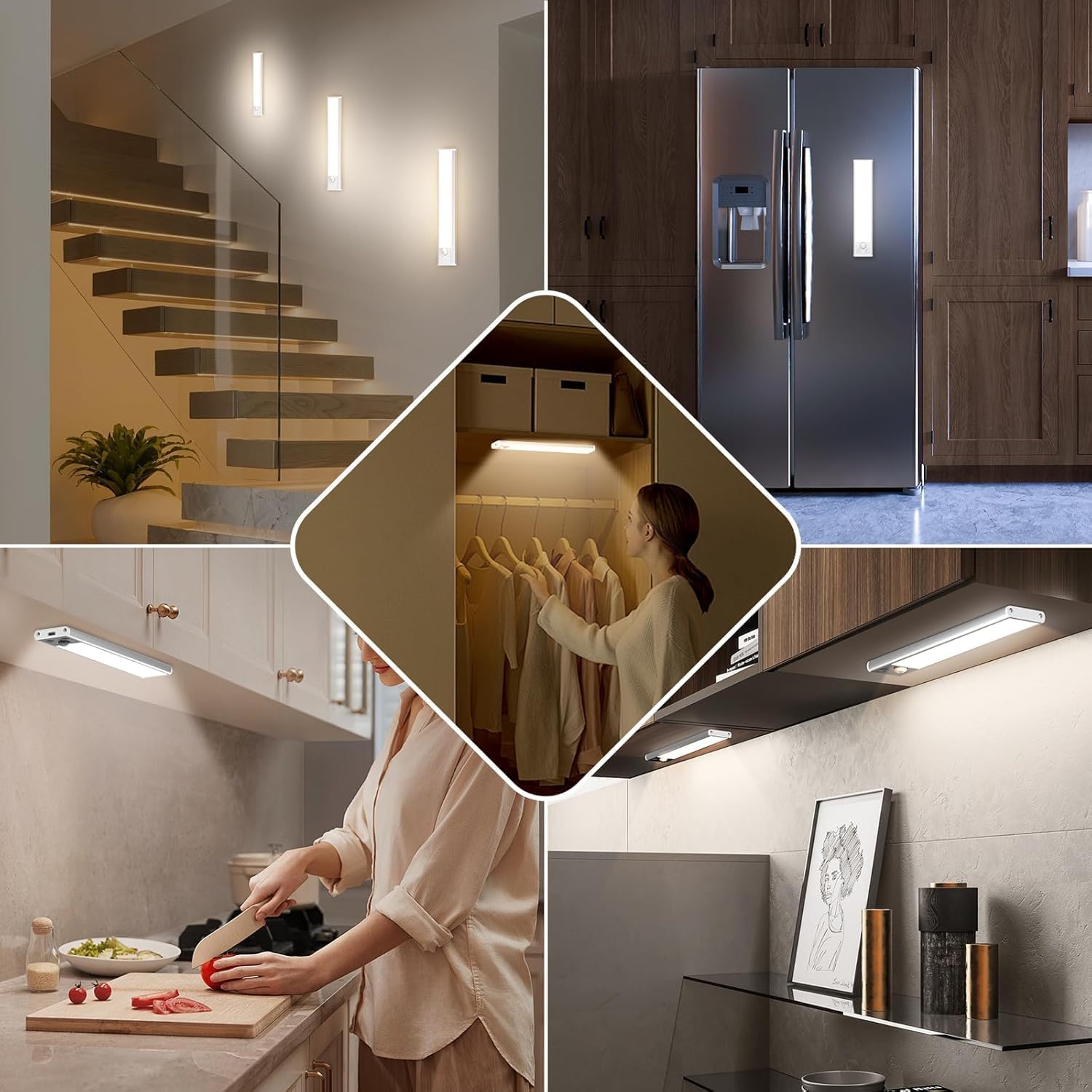 Under Cabinet Lighting, 5-Pack 10 inch 2200mAh Rechargeable Battery Operated Motion Sensor Lights Indoor, Wireless