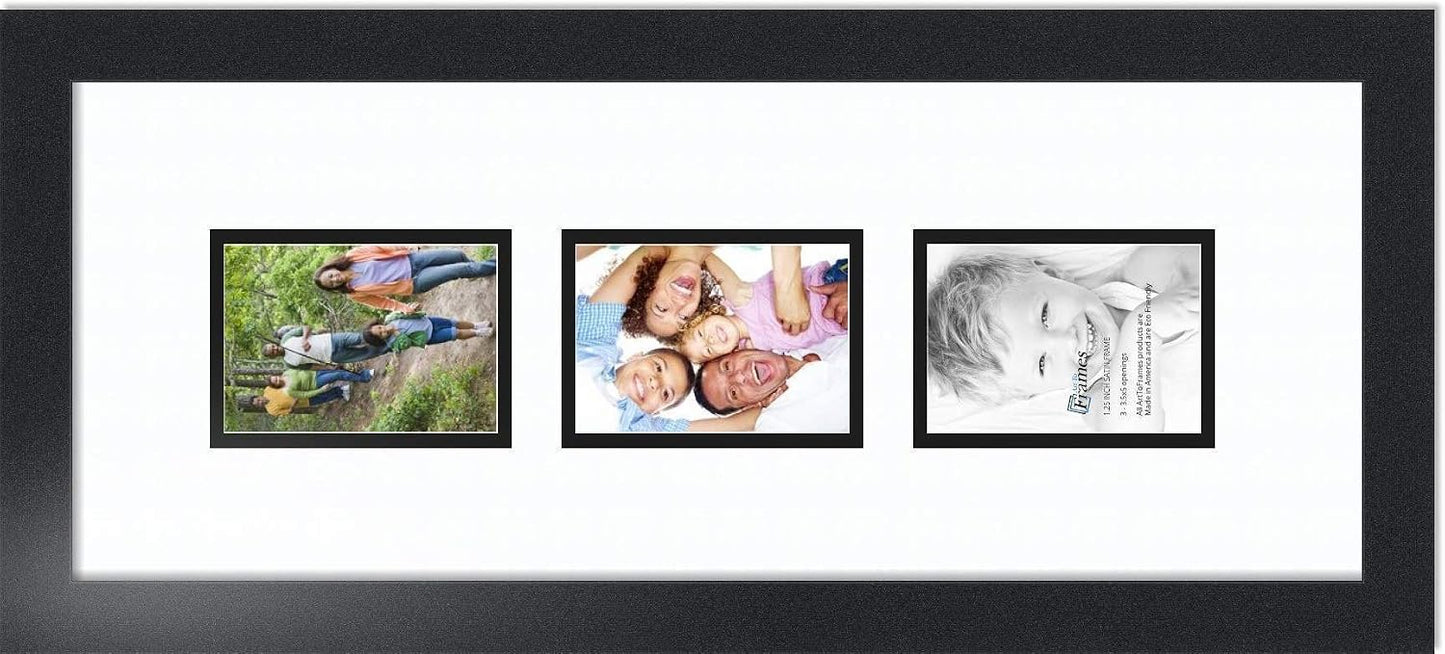 ArtToFrames Double-Multimat-864-61/89-FRBW26079 Collage Photo Frame Double Mat with 3-3.5x5 Openings and Satin Black