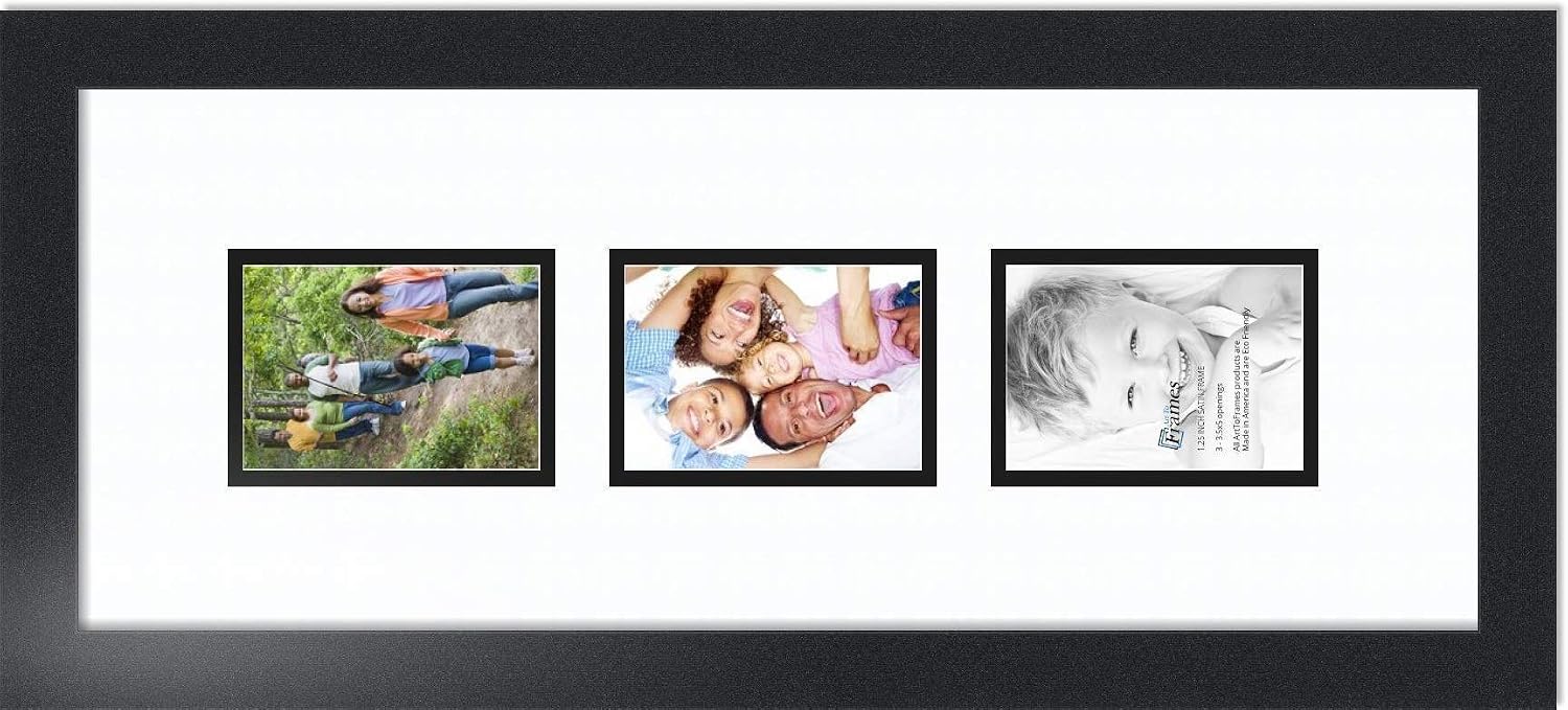 ArtToFrames Double-Multimat-864-61/89-FRBW26079 Collage Photo Frame Double Mat with 3-3.5x5 Openings and Satin Black