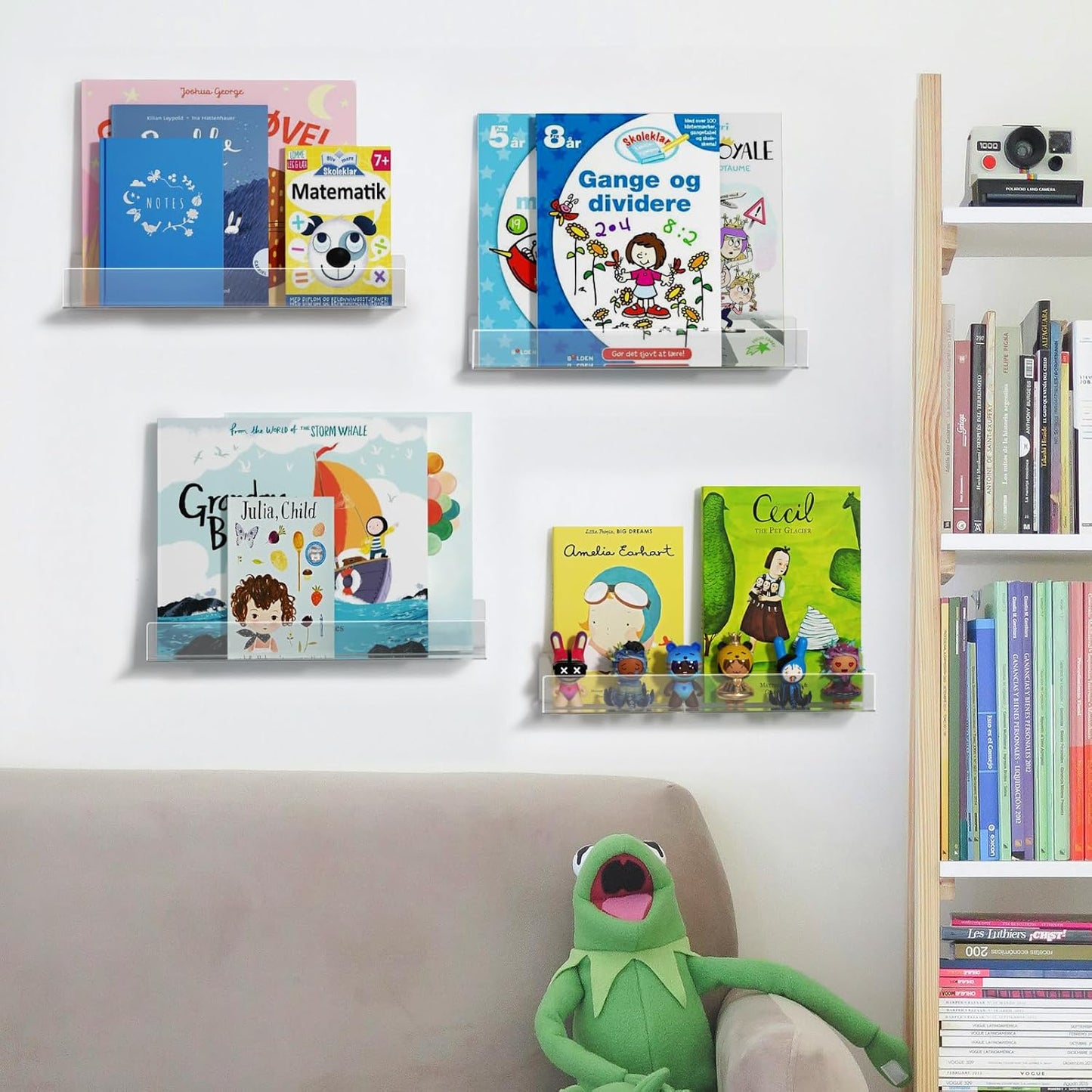 NIUBEE 16.5-Inch Acrylic Floating Bookshelves, 4-Pack, Clear Modern Wall Shelves for Child/Toddler， Invisible Ledge