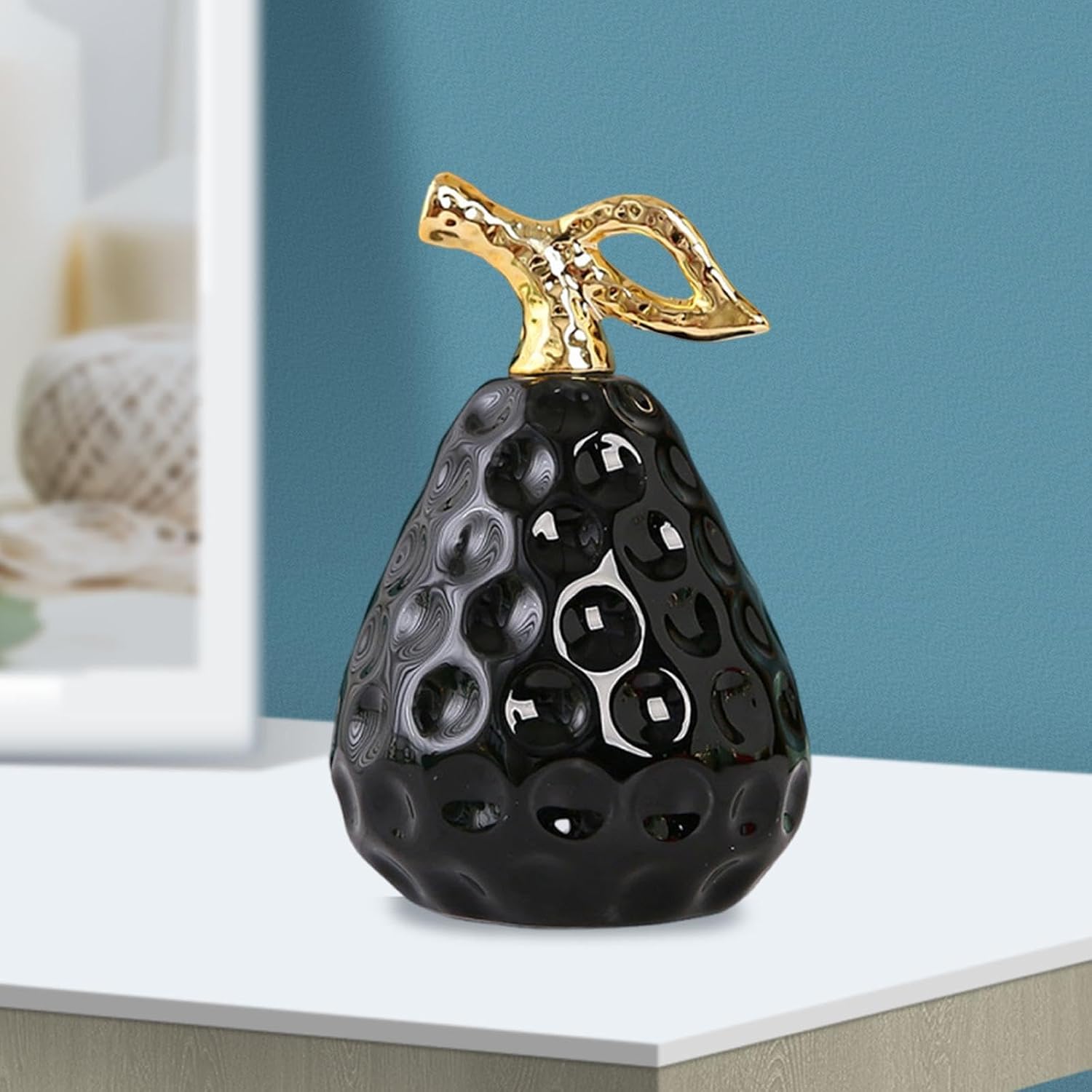 Pear Statue Modern Art Crafts Ceramic Figure Fruit Sculpture / Black