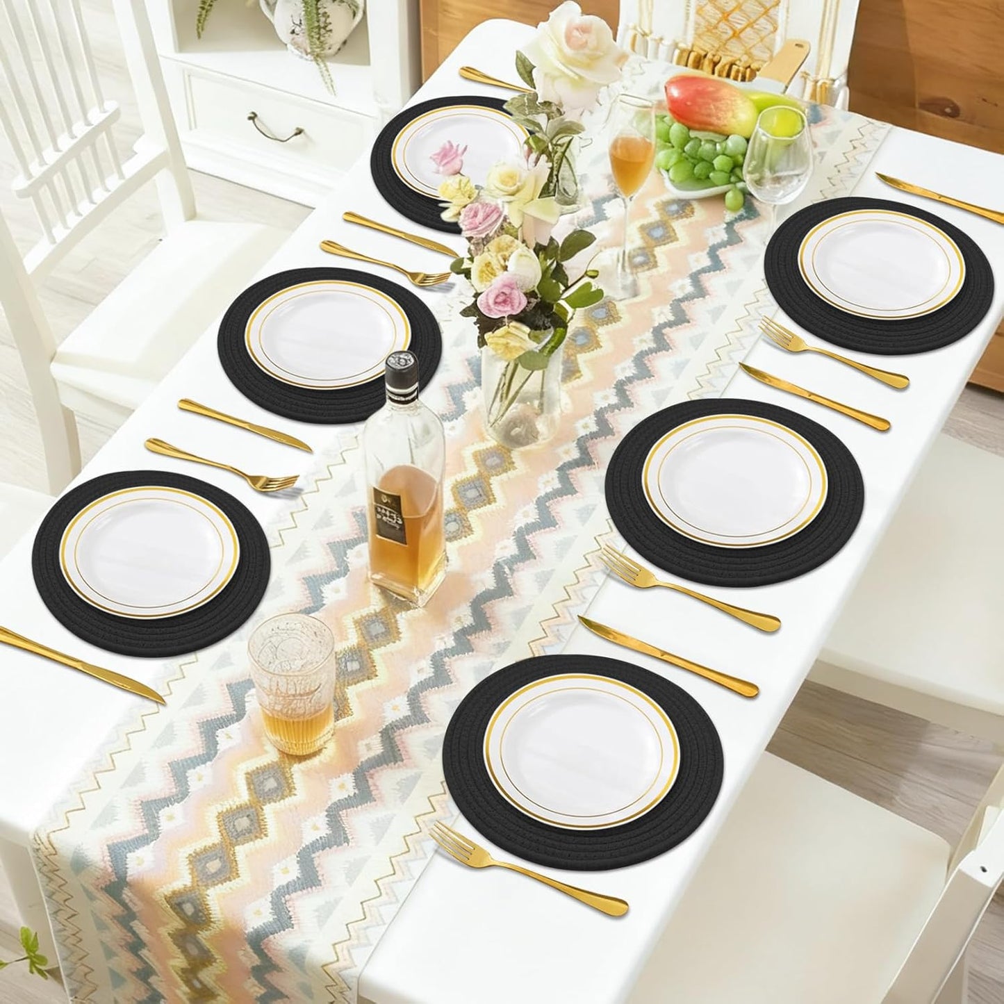 Round Placemats Set of 6, Cotton Rope Woven Table Mats, Hot Pads for Kitchen, Non Slip Heat Resistant Place Mats, 13