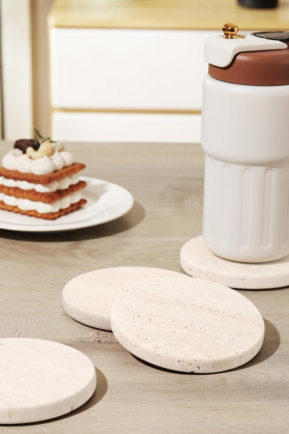 Round 4" Diameter Drink Marble Coasters for Housewarming Gift / White / Set of 4