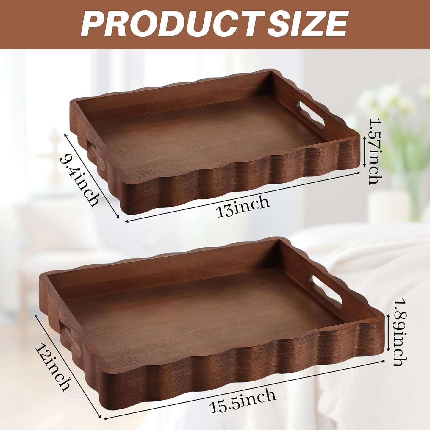 Solid Scalloped Wood Serving Trays / Set of 2