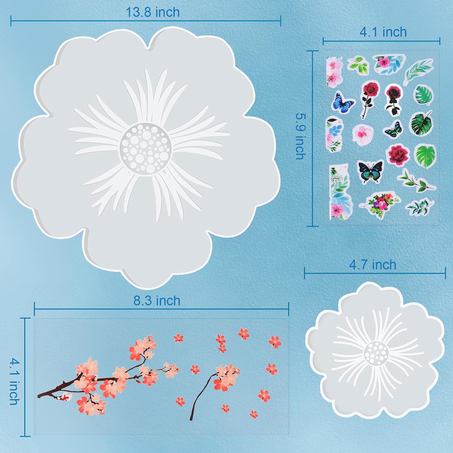 Large Flower Resin Molds for Tray and Coaster Casting / A / Set of 5