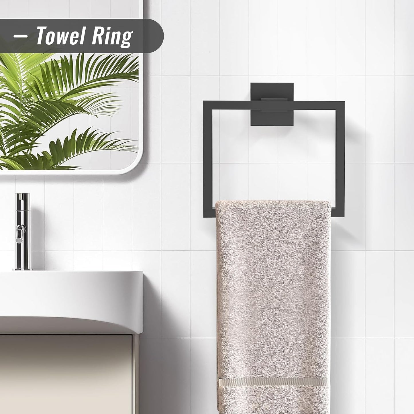YACVCL 5 Pieces Matte Black Bathroom Hardware Accessorie Set 23.6 Inch Towel Bar Set SUS304 Stainless Steel Towel