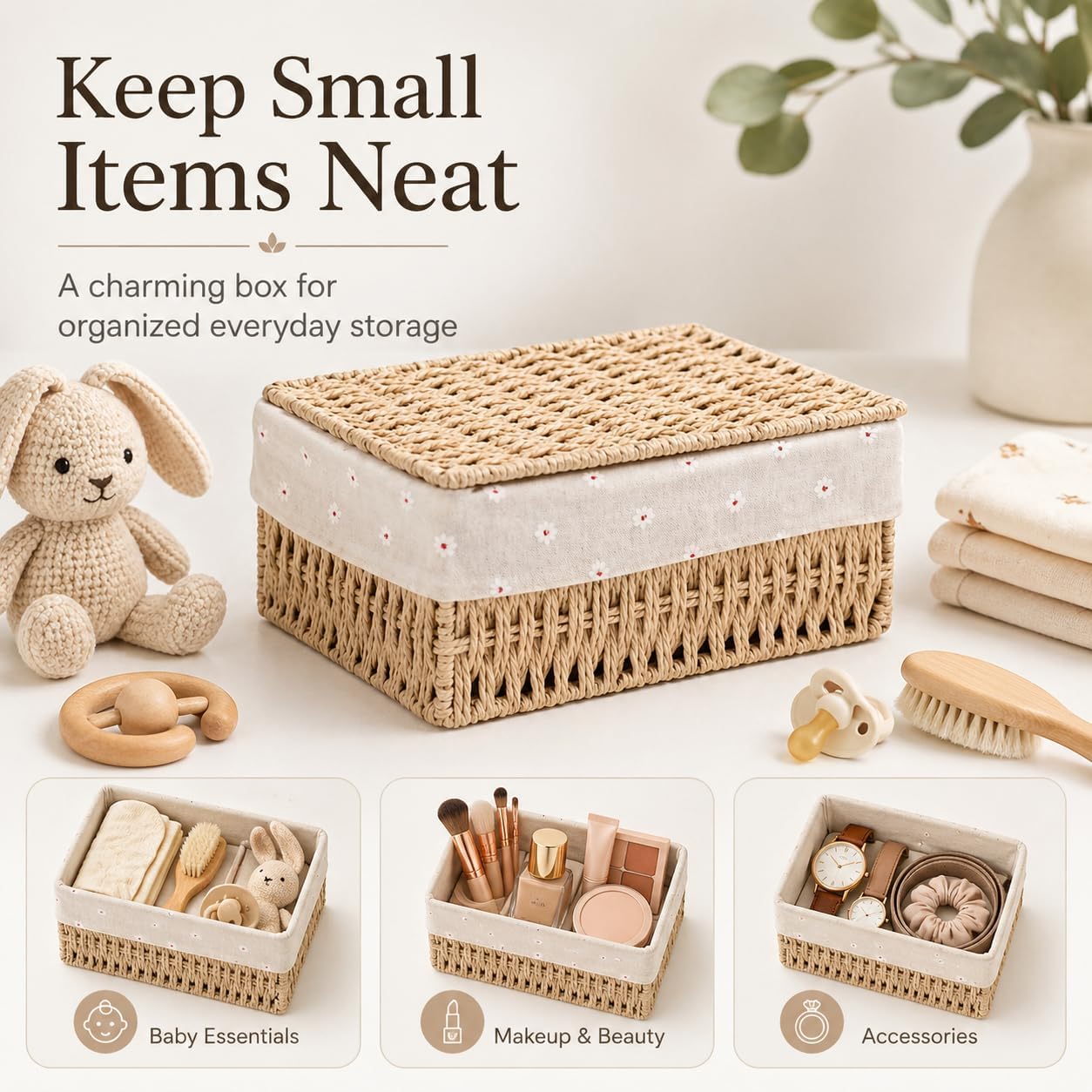 Nesting Woven Wicker Baskets / Khaki / Set of 3