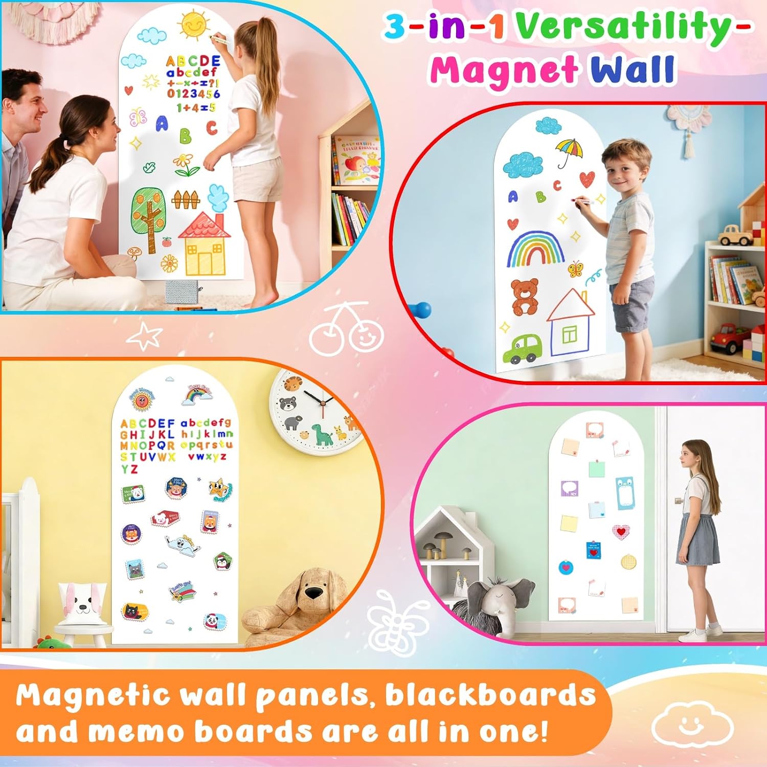 Arch Magnet Wall Decal for Kids Magnetic Board / White / 15.7 x 39.4