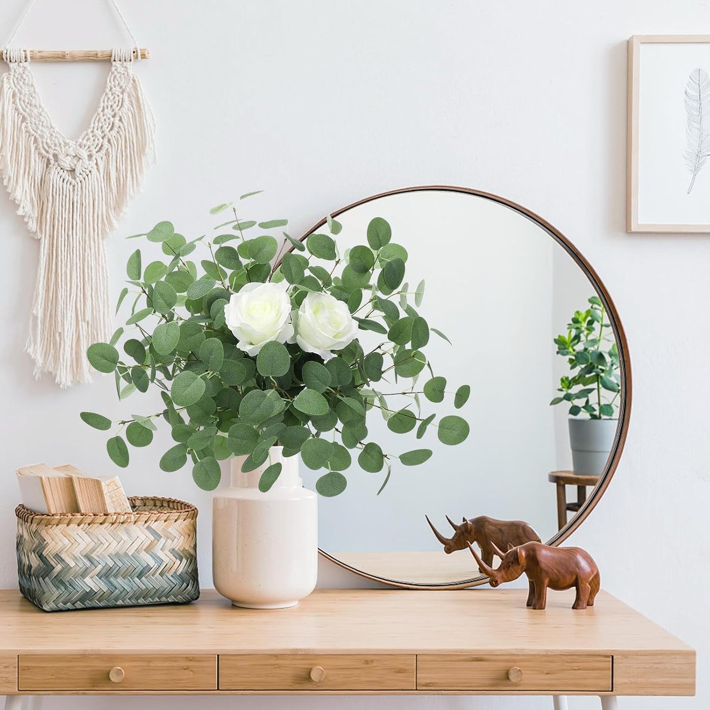 Eucalyptus Stems Greenery Stems Fake Leaves Artificial Silk Flowers Bouquet Faux / Green / Set of 6