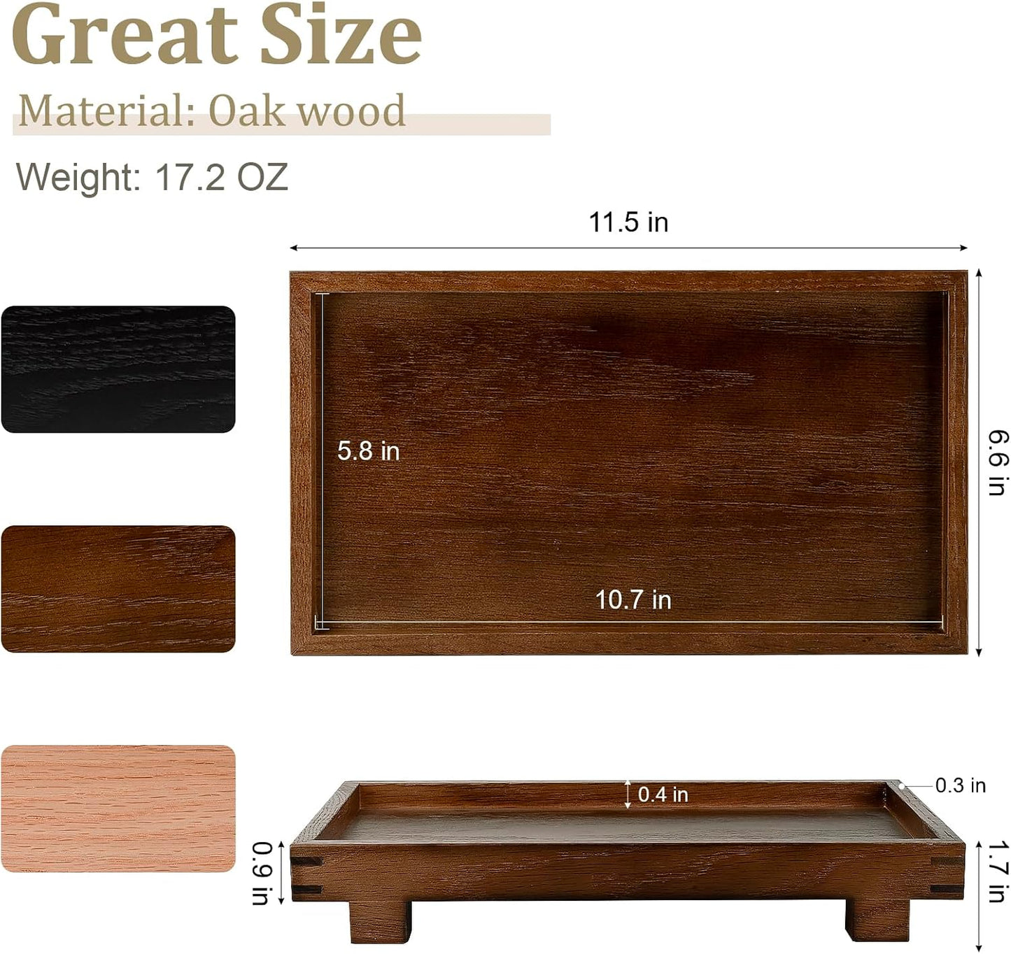 Decorative Tray Small Pedestal Stand Farmhouse Bathroom Decor Wooden / Walnut / 11.4 x 6.7 x 1.7