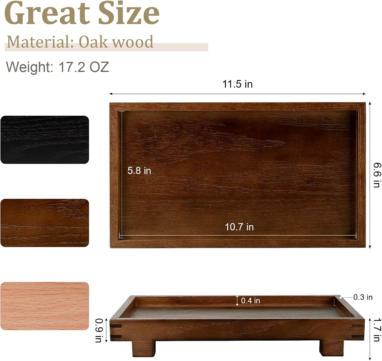 Decorative Tray Small Pedestal Stand Farmhouse Bathroom Decor Wooden / Walnut / 11.4 x 6.7 x 1.7