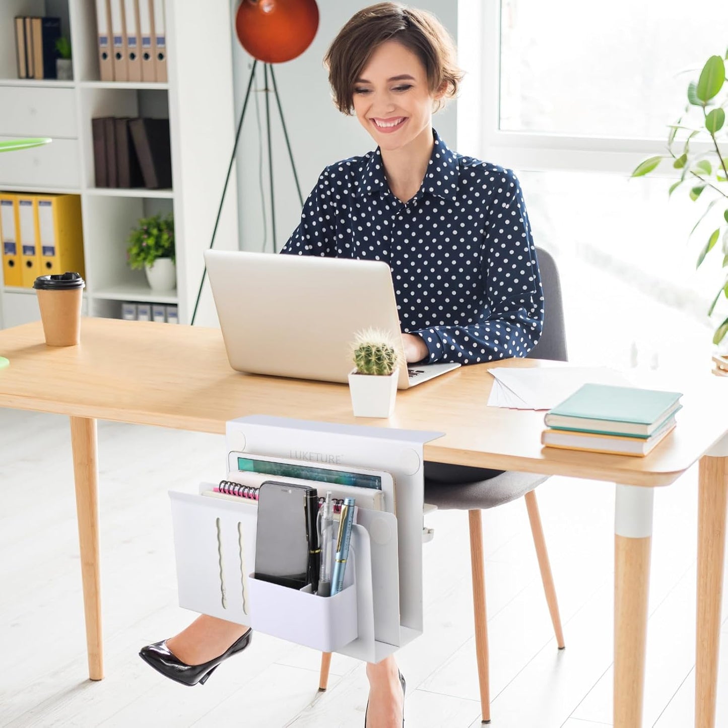 LUKETURE Desk Side Storage, 2 Tier Under Desk Laptop Mount with Pen Slot | Sturdy Steel Double Tier Strong, Magnetic