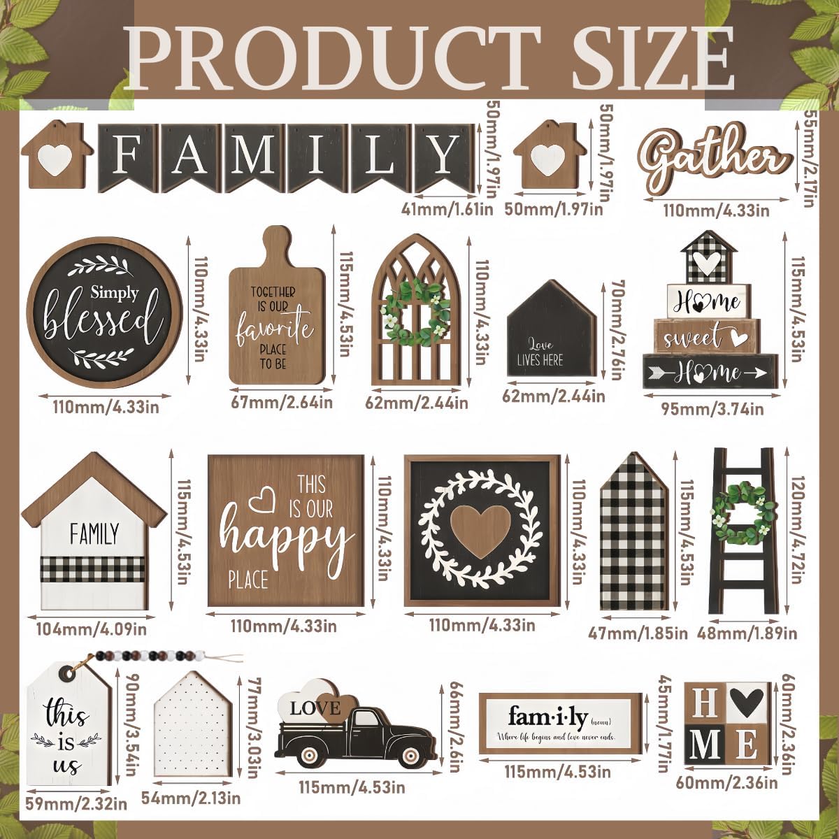 Farmhouse Tiered Tray Decor Set / 5.2 x 0.6 x 6.1 / Decorative Tray / Set of 24