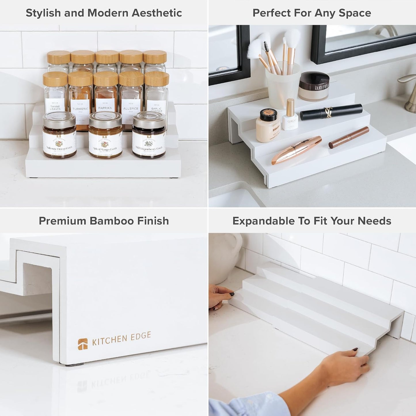 3-Tier Expandable Spice Rack Organizer, White | Fits 36 spice jars, pantry storage, non-slip feet