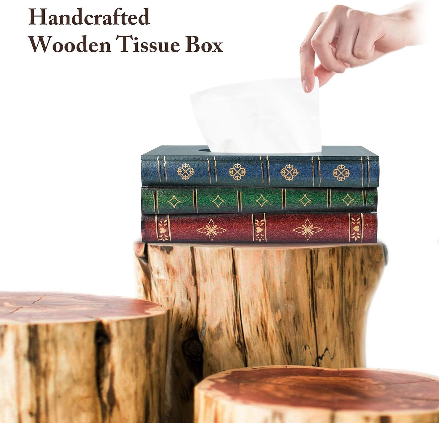 Wood Box Rustic Tissue Holder / Blue