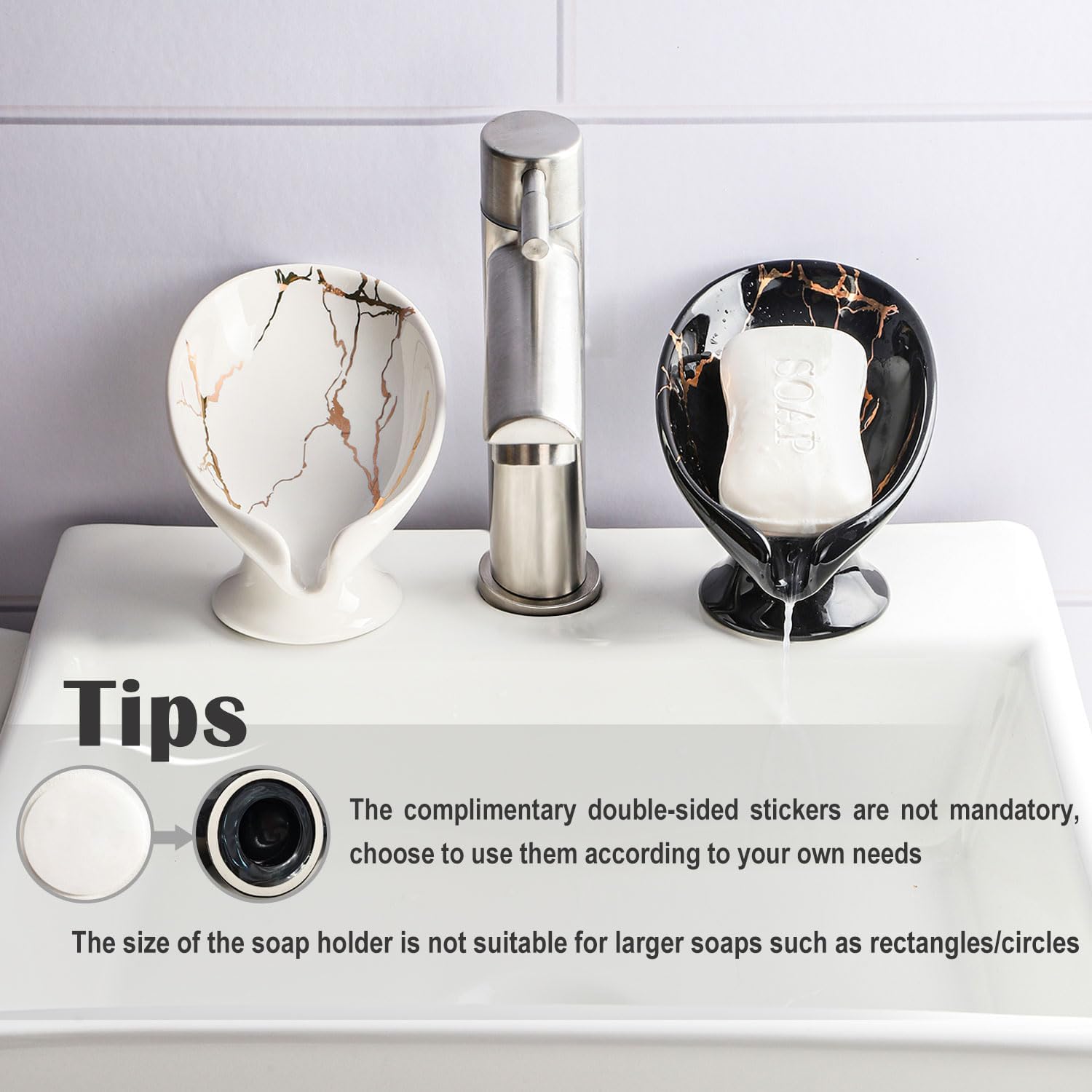 Ceramic Self Draining Soap Dish for Bar / White