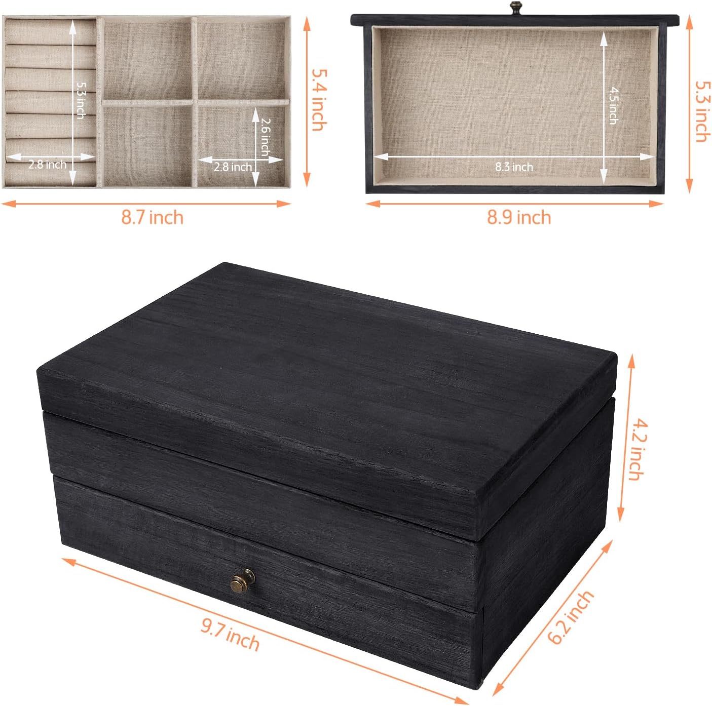 Jewelry Box Organizer for Women / 2 Layer / 2 Layer Black