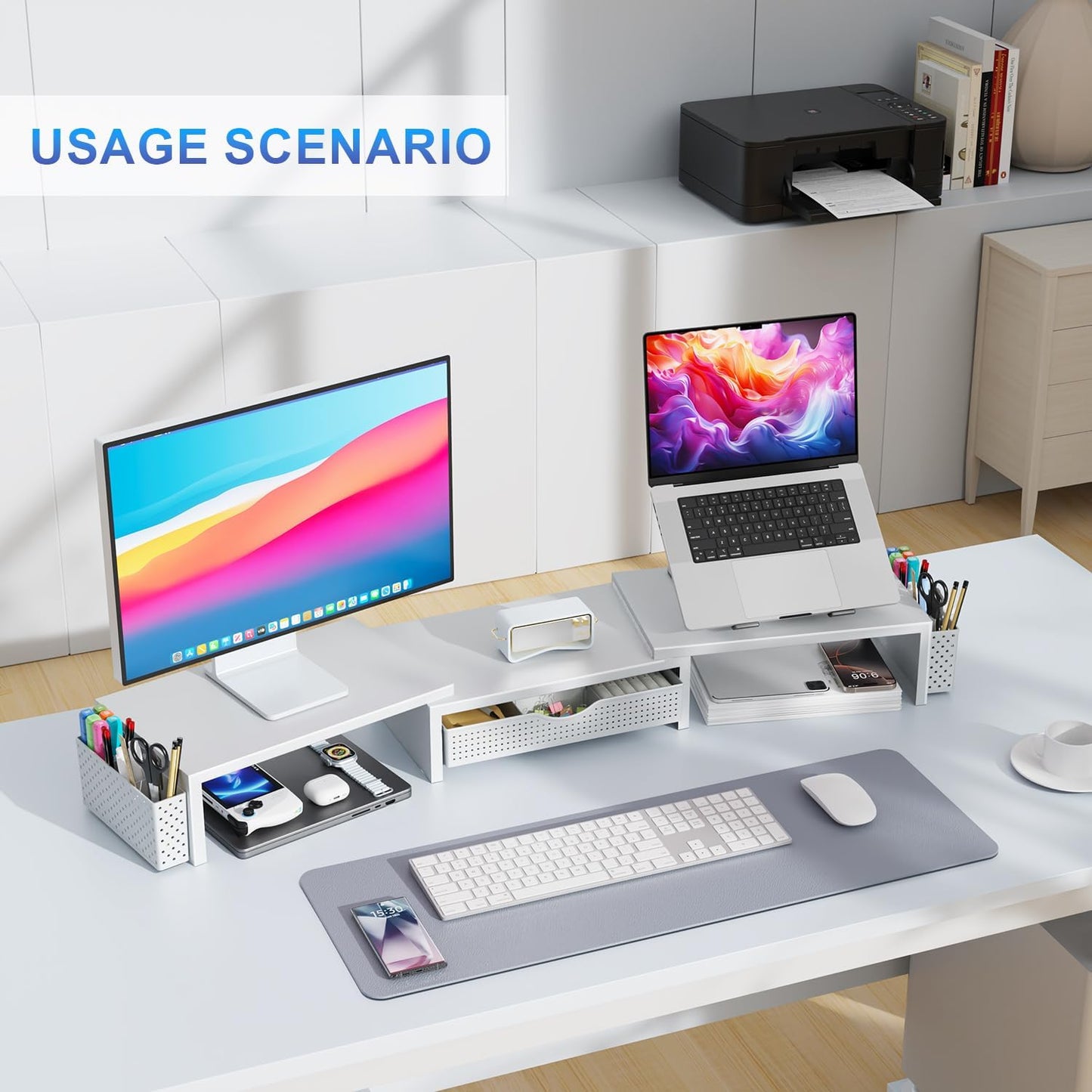gianotter Dual Monitor Stand Riser With Drawer and 2 Pen Holders | Computer Monitor Stand Desk Organizer and